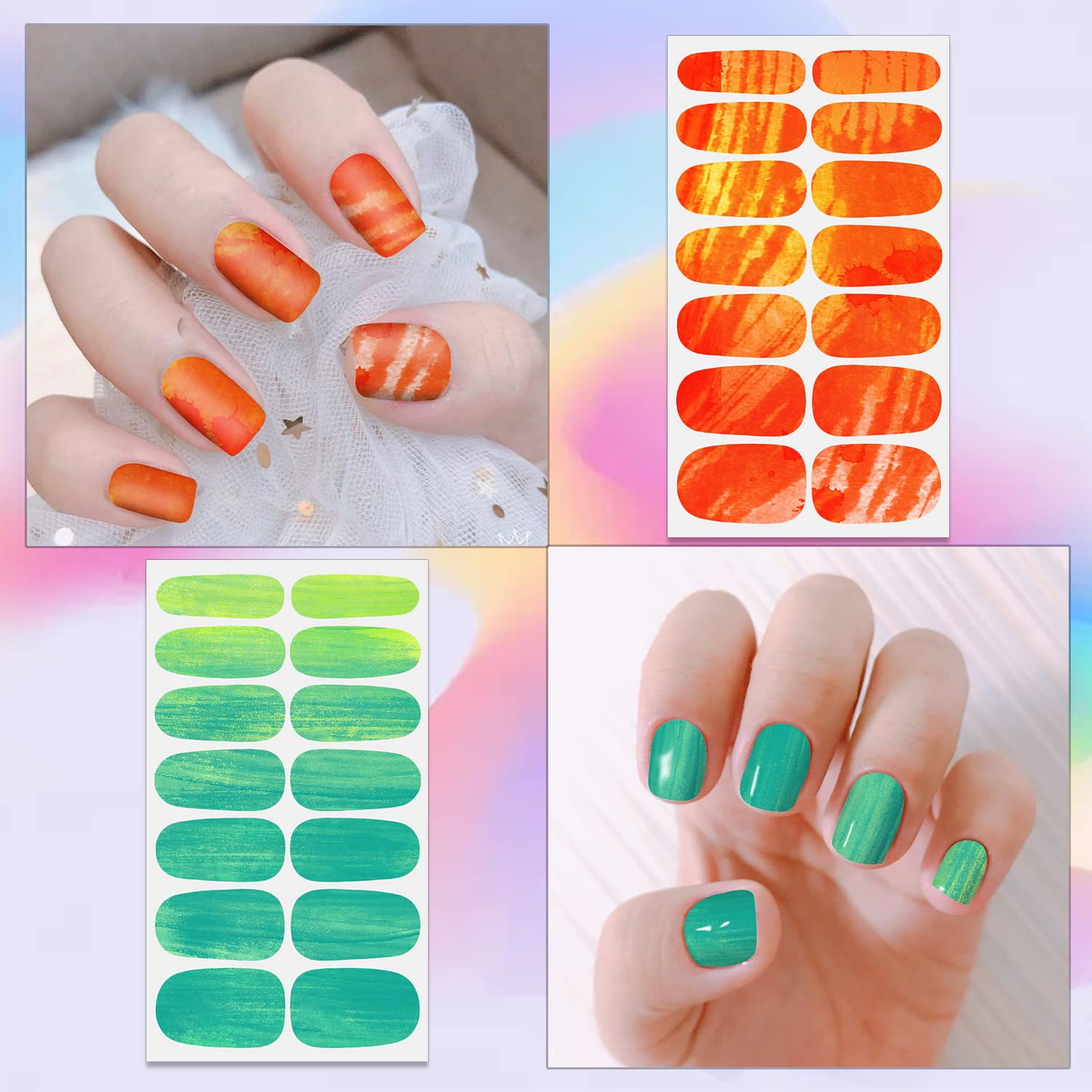 DANNEASY 12 Sheets Rainbow Nail Polish Strips - Self-Adhesive Gel Nail Wraps & Stickers for Women & Girls - DIY Nail Art Decoration for Parties, Weddings & Everyday Wear