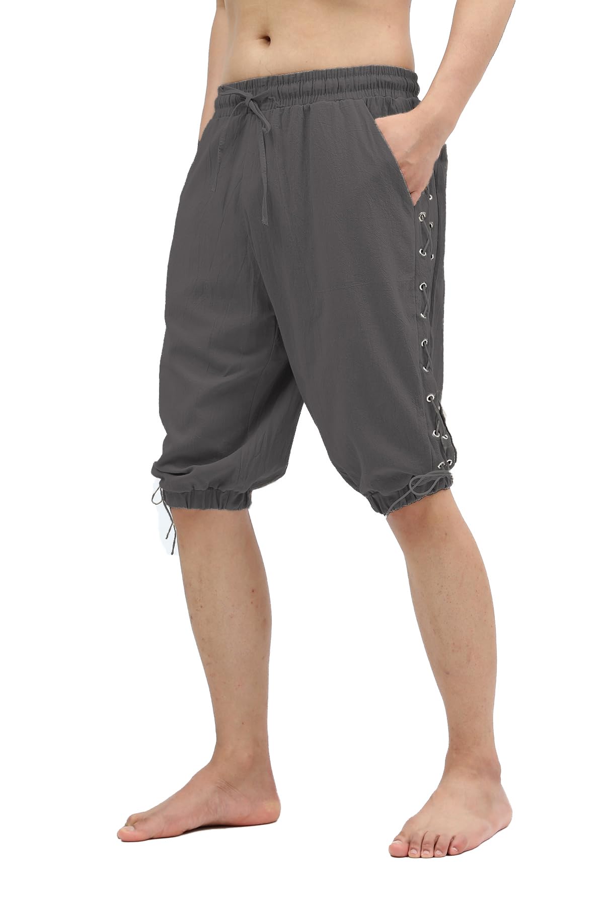 **Men's Pirate Shorts - Medieval Viking Navigator Renaissance Banded Pants - Gothic Linen Costume Shorts for Cosplay, LARP & Historical Reenactment**