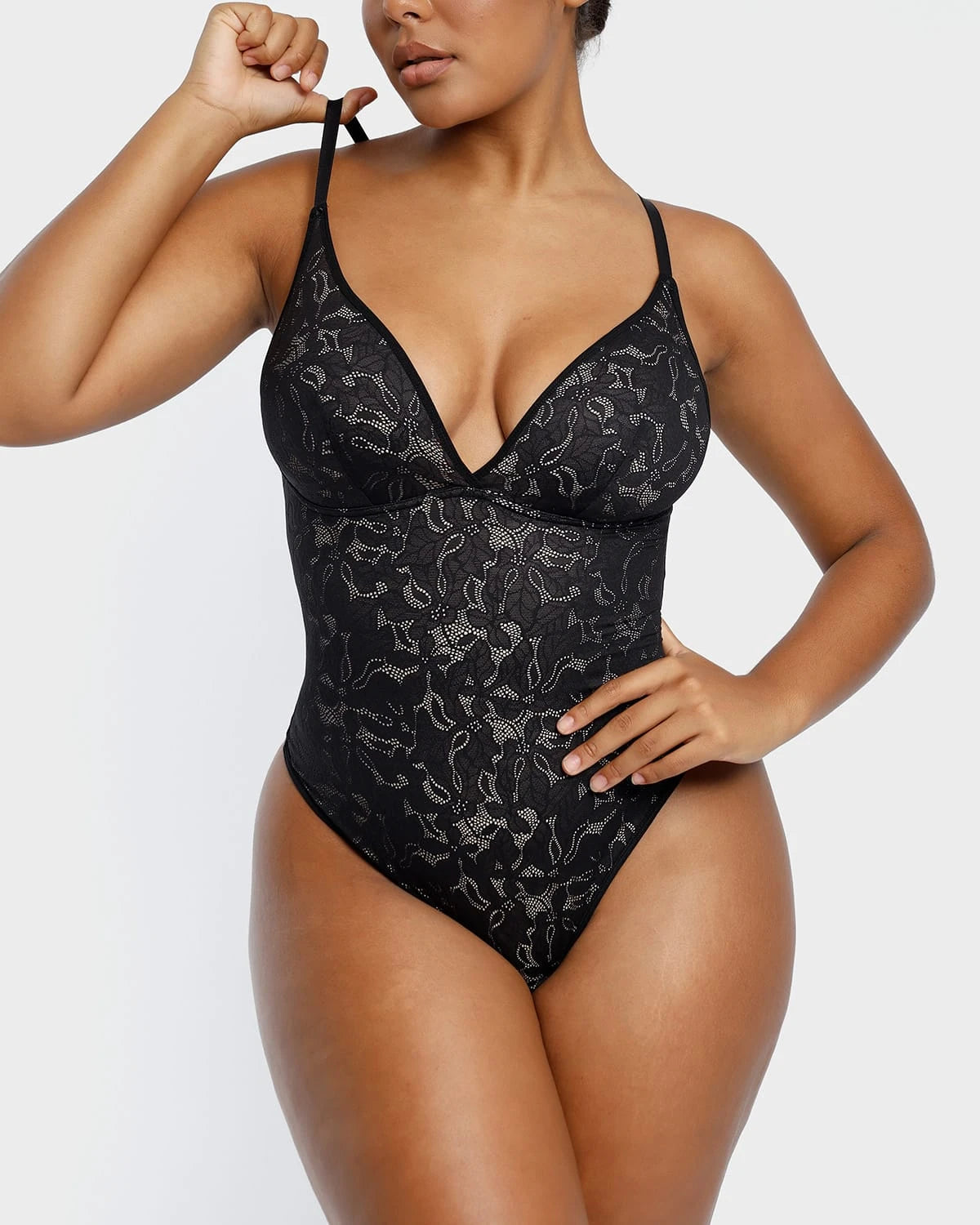 Lace Glamour Leafy Floral Cami Thong Bodysuit - Sexy Lingerie for Women, Perfect for Date Night & Special Occasions