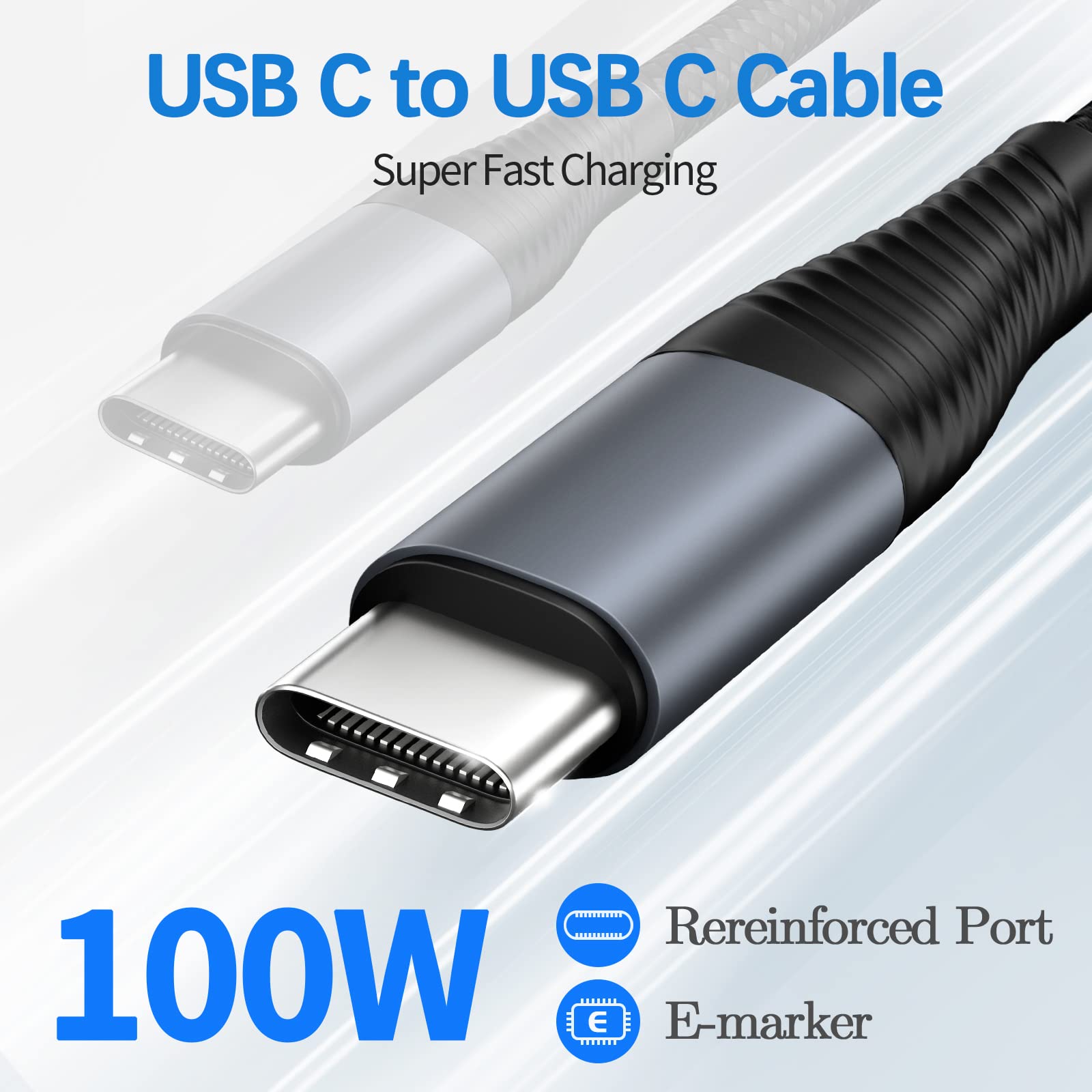 Deegotech USB C to USB C Cable [6.6Ft 2-Pack] 100W Fast Charging, 5A Nylon Braided Durable PD Charger Cable for MacBook Pro/Air, iPad Pro/Air, Galaxy S22/S21 - Black | Perfect for Home, Office & Travel Charging