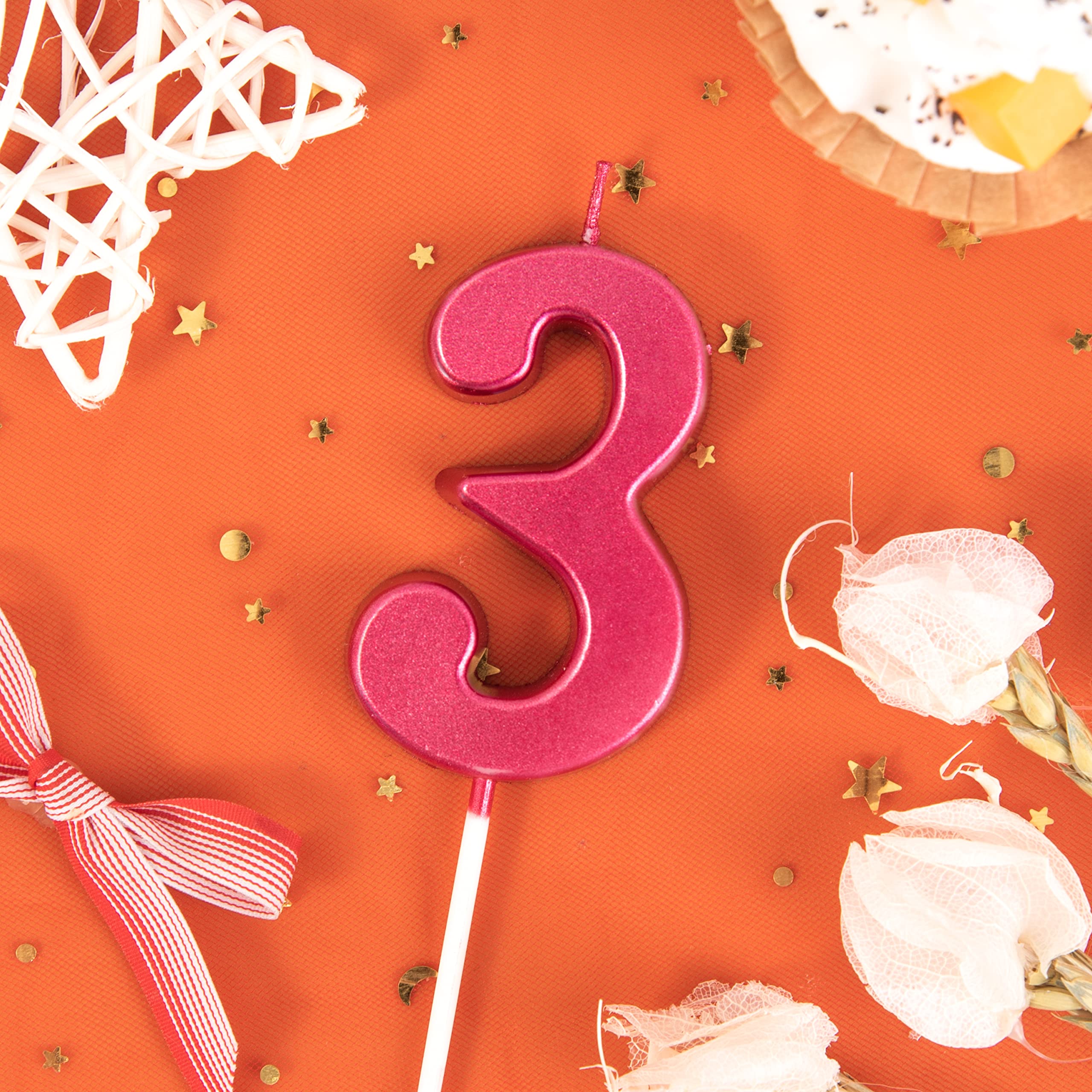 PHD CAKE 2.76 Inch Modern Red Number 3 Birthday Candles - Decorative Cake Toppers for Birthday Parties, Anniversaries & Celebrations