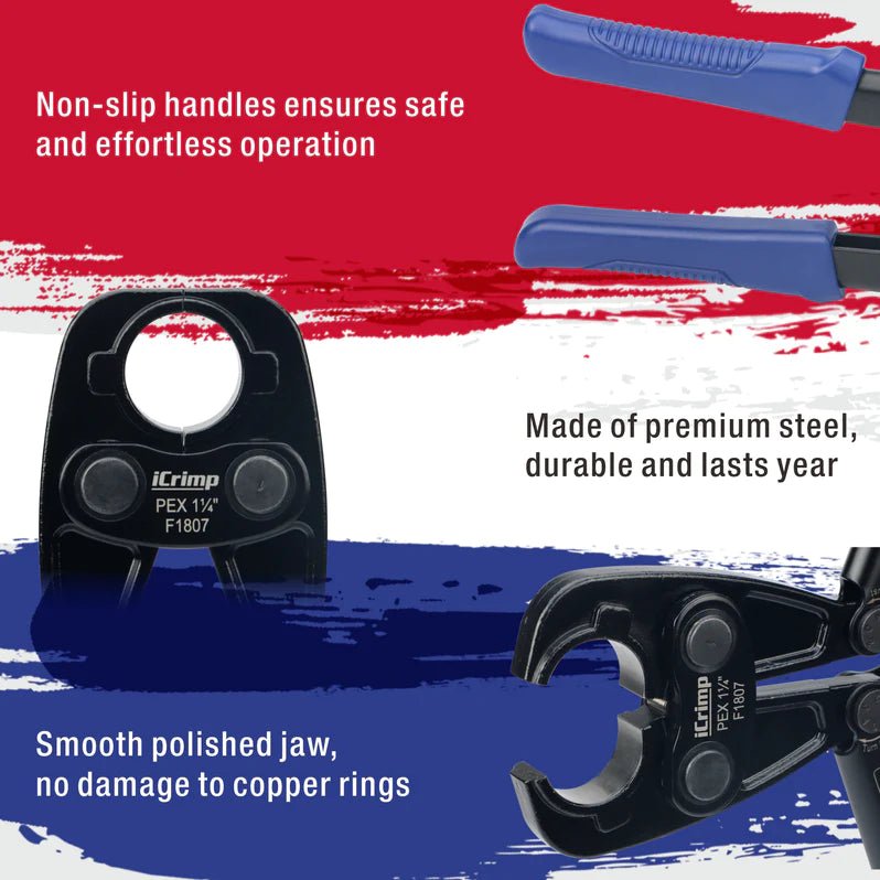 IWS C125 1.25 Inch ASTM F1807 PEX Copper Ring Crimping Tool - Professional Plumbing Tool for PEX Pipe Fittings Installation