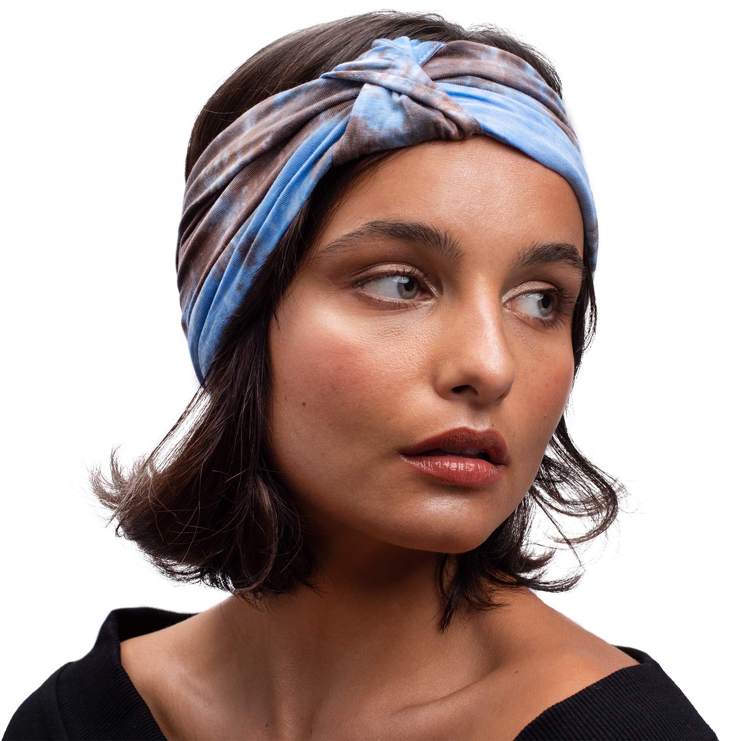 BLOM Original Tie-Dyed Headbands - Soft Eco-Friendly Fabric for Fashion, Workout & Yoga | Wide Turban, Knotted & Multiple Styling Options | Handmade in Bali with Traditional Dye Techniques (Iced Frappe) - Perfect for Gym, Beach & Boho Fashion