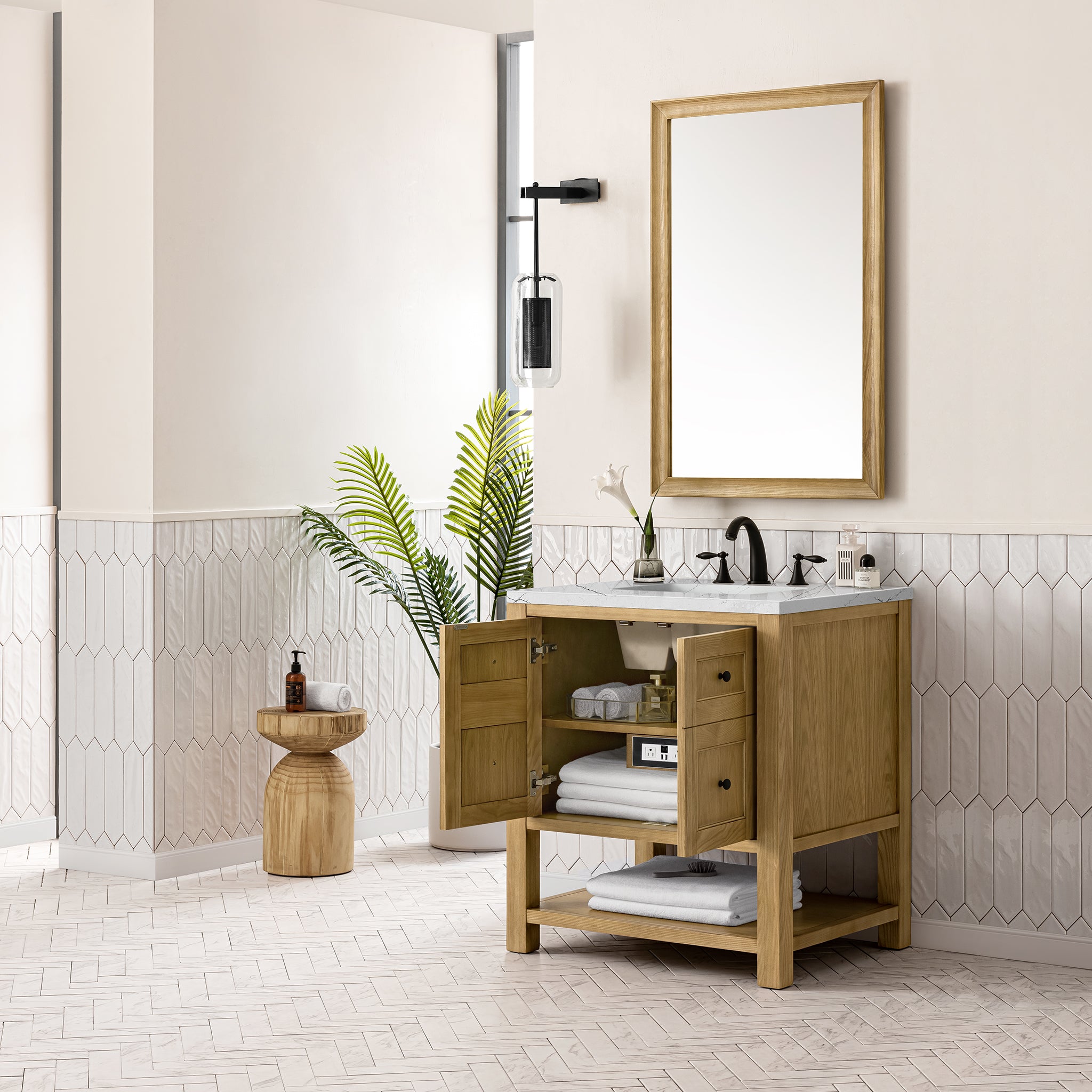 Breckenridge 30 Inch Single Bathroom Vanity Set - Light Natural Oak Finish with 3CM Ethereal Noctis Quartz Countertop | Perfect for Modern Master Bathrooms & Guest Powder Rooms