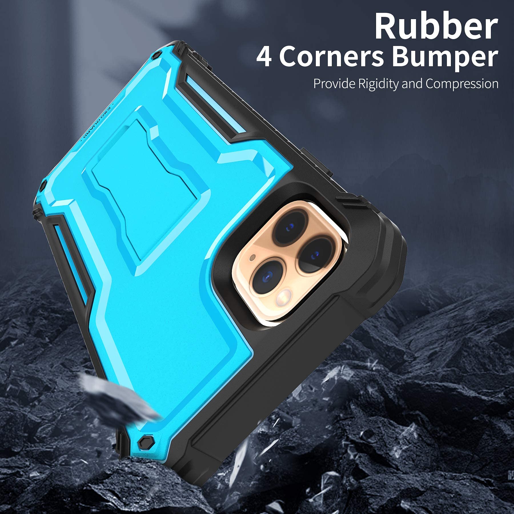 ExoGuard Rugged Shockproof Full-Body Case with Built-in Screen Protector & Kickstand for iPhone 11 Pro Max (Blue) - Perfect for Outdoor Activities, Sports & Daily Protection