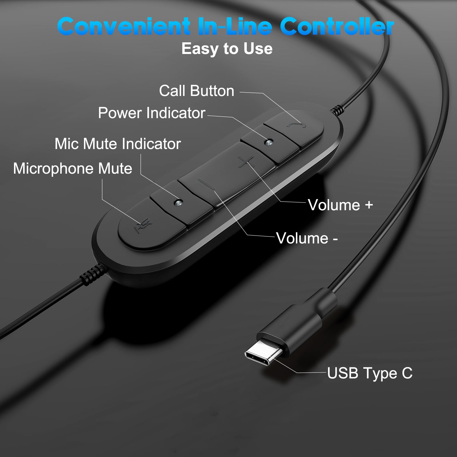 EMAIKER Gold USB Type C Headphones - Over Ear Office USB-C Headset with Noise Cancelling Mic & Volume Control - Compatible with Teams, Zoom, Google Meet, Skype - Perfect for Remote Work, Online Meetings & Dictation