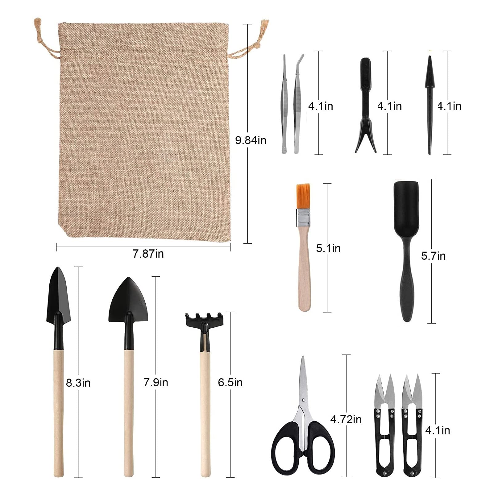 Kavolet 13Pcs Mini Garden Tool Set for Succulents & Bonsai Plants - Compact Gardening Hand Tools with Storage Bag - Perfect for Indoor Herb Gardens, Small Plant Care & DIY Miniature Landscapes