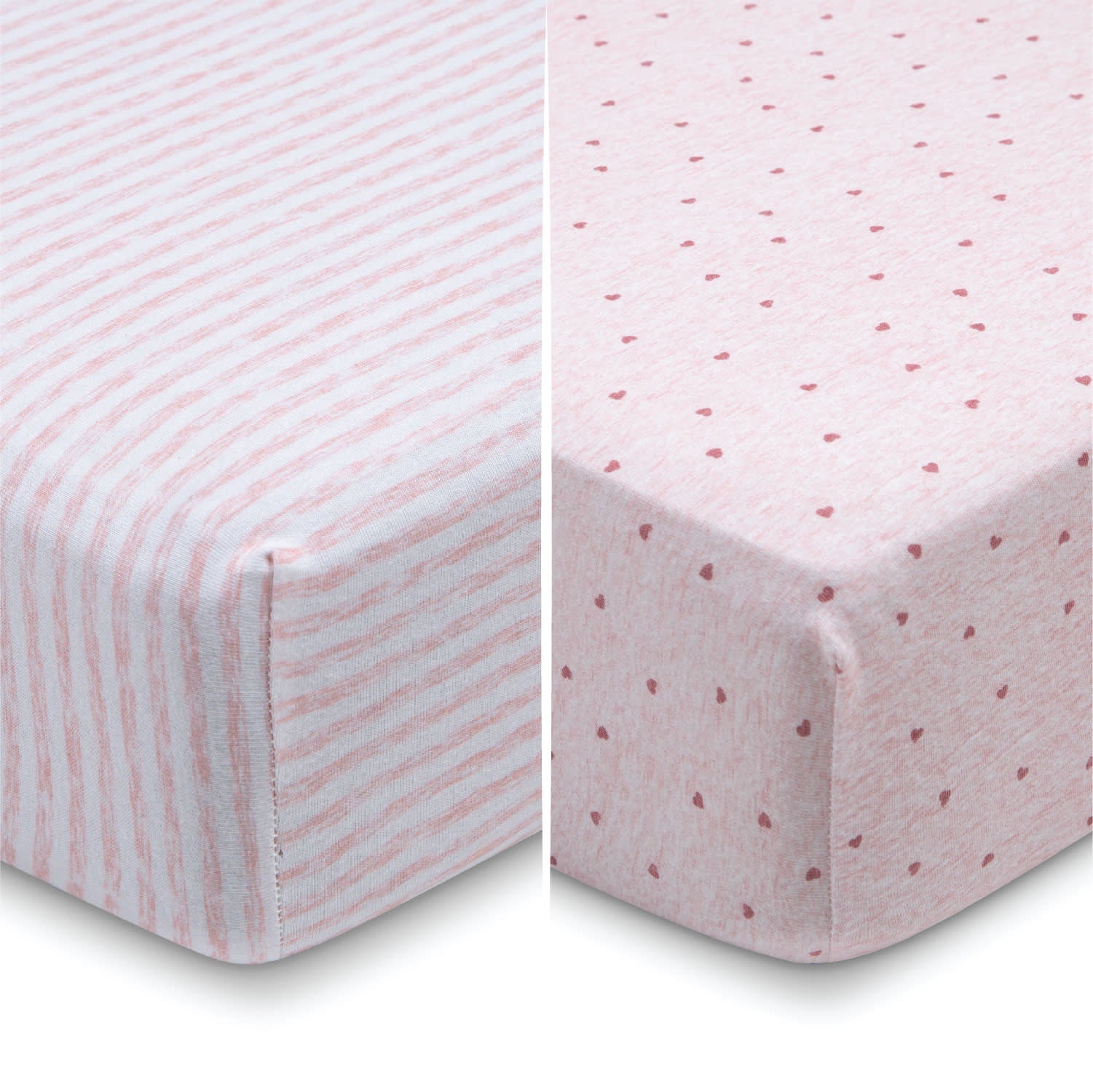 BabyGap Pink Hearts & Stripes 100% Organic Cotton Crib Sheets 2 Pack - Soft Nursery Bedding for Safe Baby Sleep & Nursery Decor