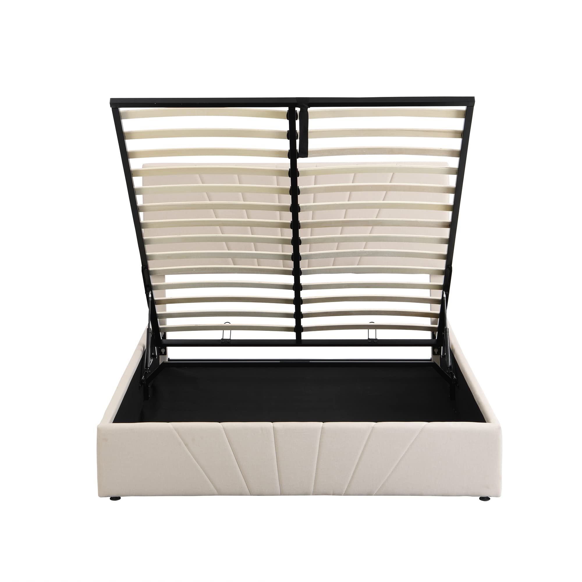 Merax Queen Size Upholstered Platform Bed with Storage - Upholstered Headboard & Hydraulic Lift System - Beige Bed Frame for Small Space Bedroom - Perfect for Guest Rooms, Apartments and Dormitories