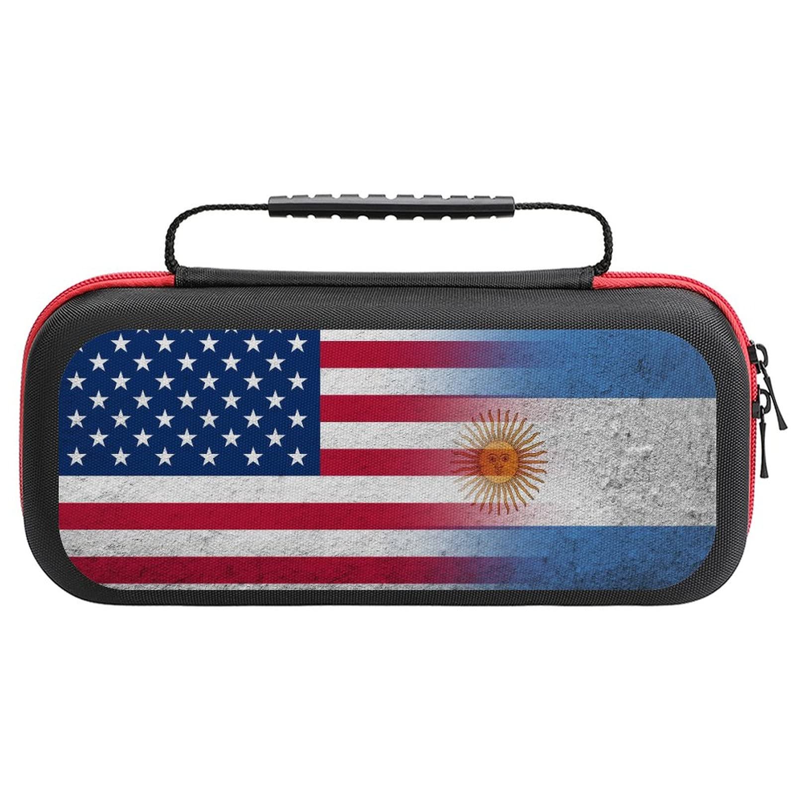 USA & Argentina Flag Nintendo Switch Carrying Case - Portable Travel Cover with 20 Game Card Slots | Perfect for Gaming On-The-Go & Travel Accessories