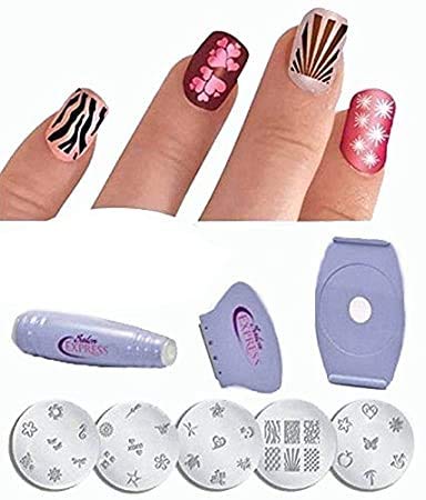 Premium Nail Stamping Kit - 5 Rectangular Steel Plates, Silicone Stamper & Scraper, Nail Polish - Professional Salon Quality Nail Art Design Set for DIY Manicures at Home, Parties & Gift Giving
