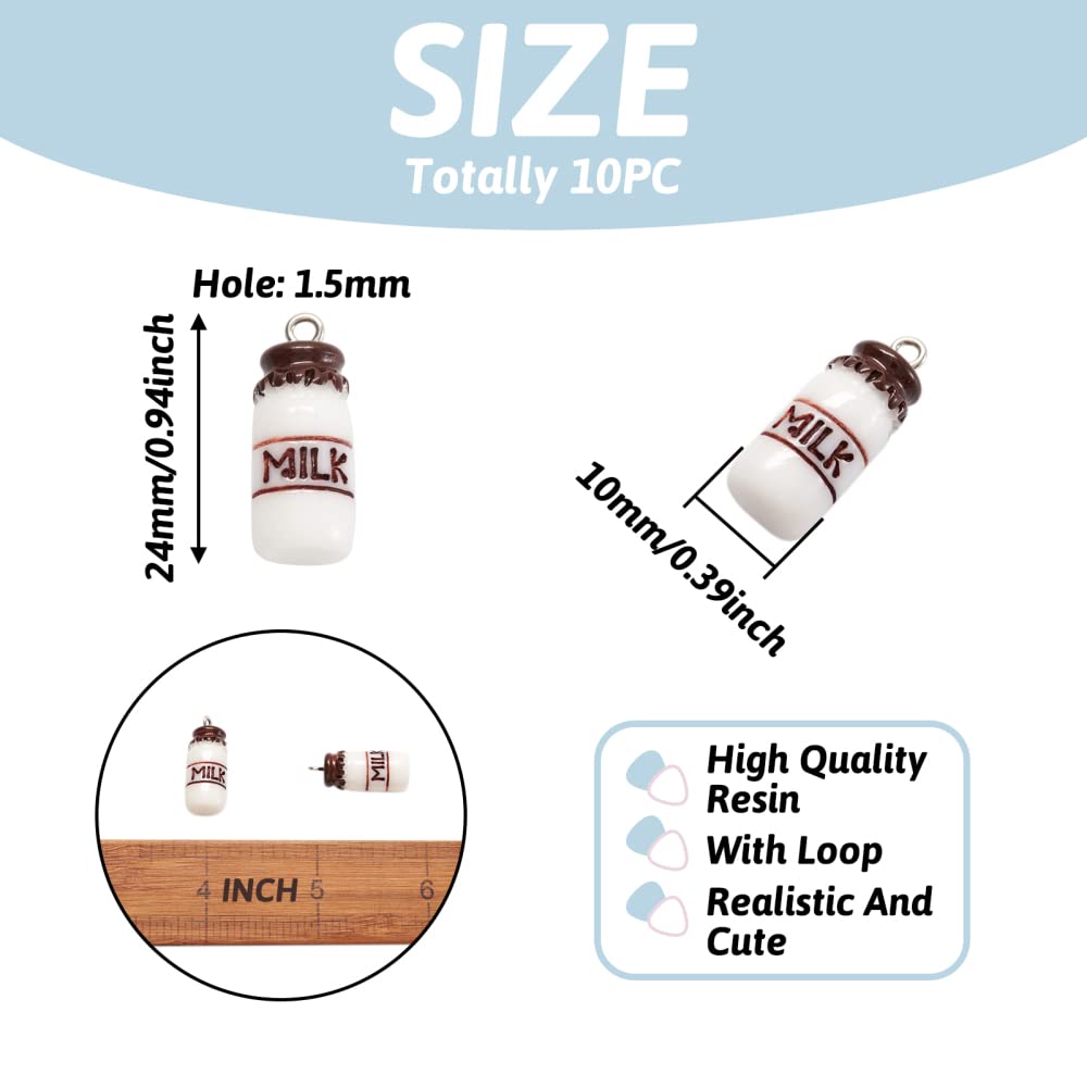 10pcs White Milk Bottle Resin Charms - 24x10mm Cute Dangle Pendants with Metal Loops for DIY Jewelry Making, Earrings, Bracelets, Necklaces - Perfect for Crafting, Gifts & Kawaii Accessories