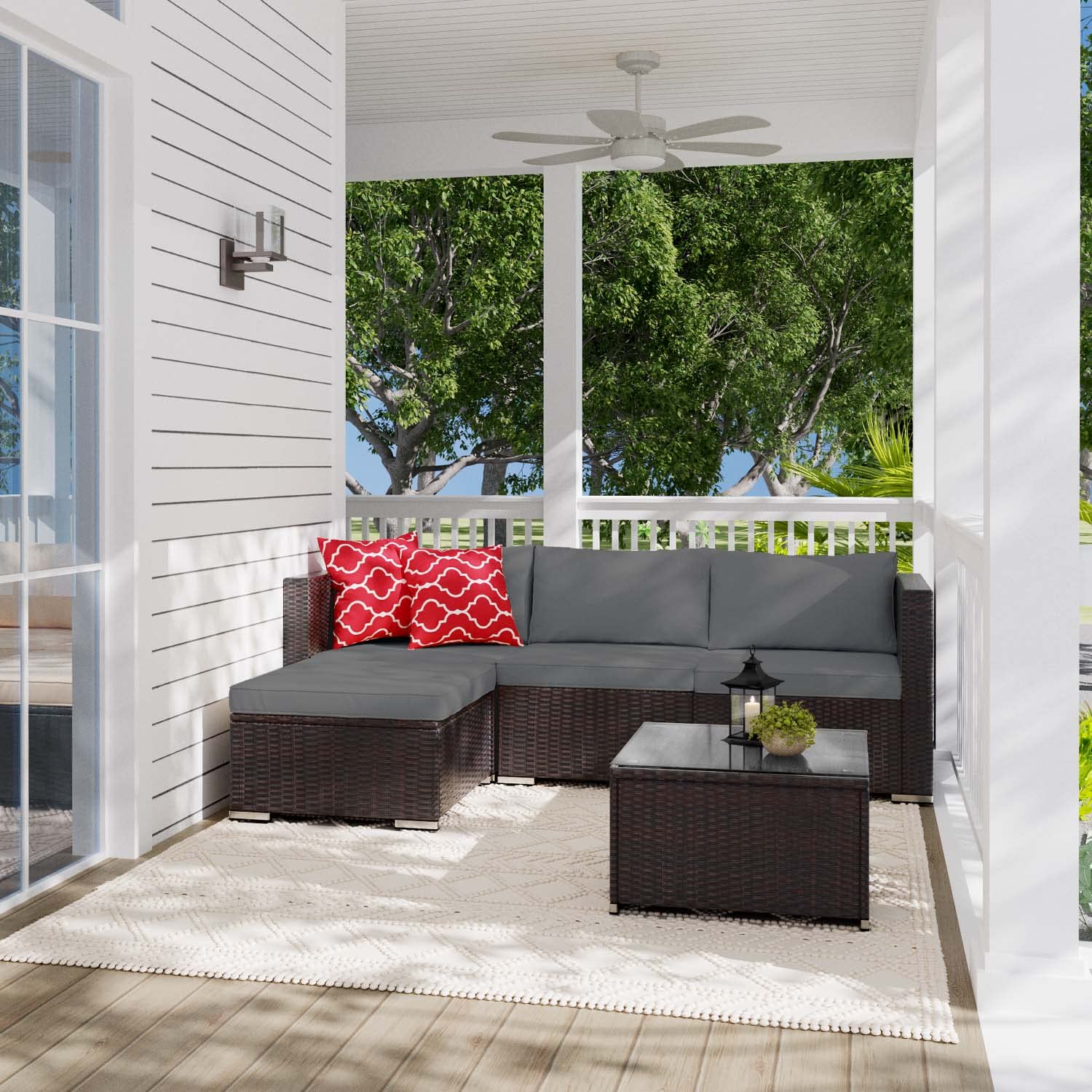 AIHO All-Weather Outdoor Patio Furniture Set - Grey Wicker Rattan Conversation Set with Tempered Glass Table | Perfect for Garden, Backyard, Poolside & Terrace Relaxation
