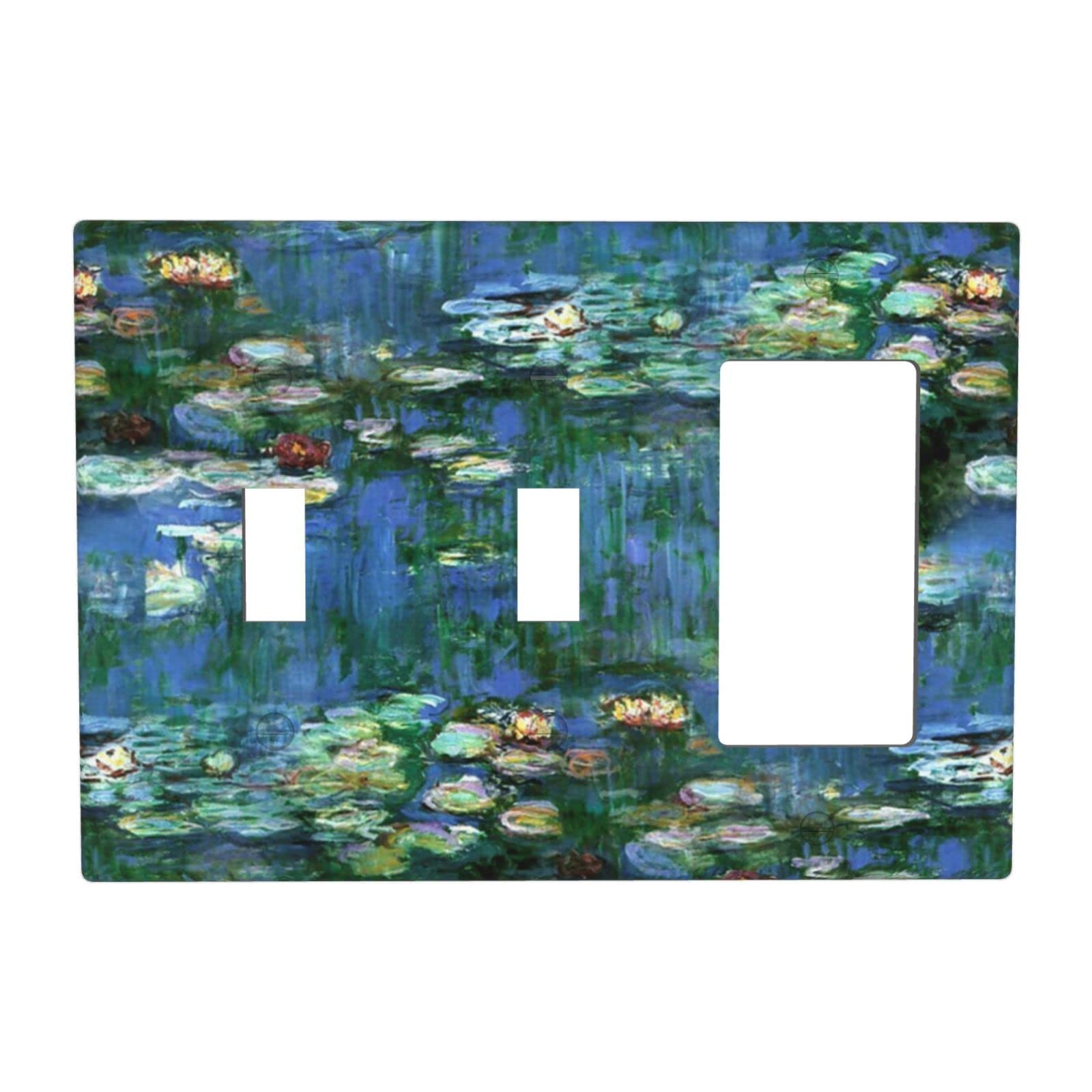 Monet Water Lilies GFCI Outlet Cover - Decorative 3 Gang Wall Plate (2 Toggle/1 Rocker Combo) for Bathroom, Kitchen & Bedroom - Waterproof Light Switch Cover - Perfect for Home Decor & Renovation Projects