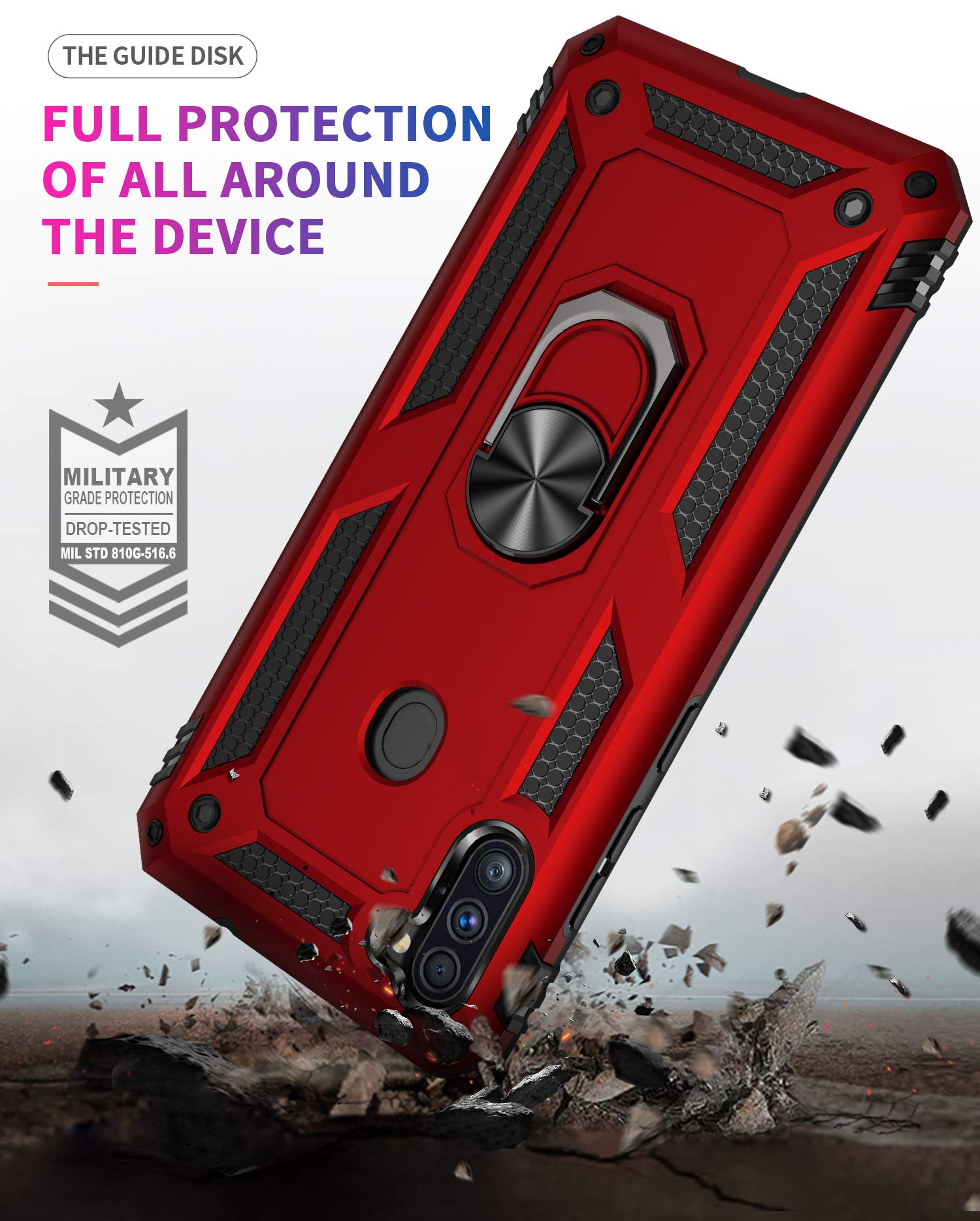 Samsung Galaxy A11 Case - Military Grade Heavy Duty Armor Protection Phone Cover with HD Screen Protector & Magnetic Ring Kickstand | Shockproof, Drop Proof | Perfect for Outdoor, Work, Travel (Black)