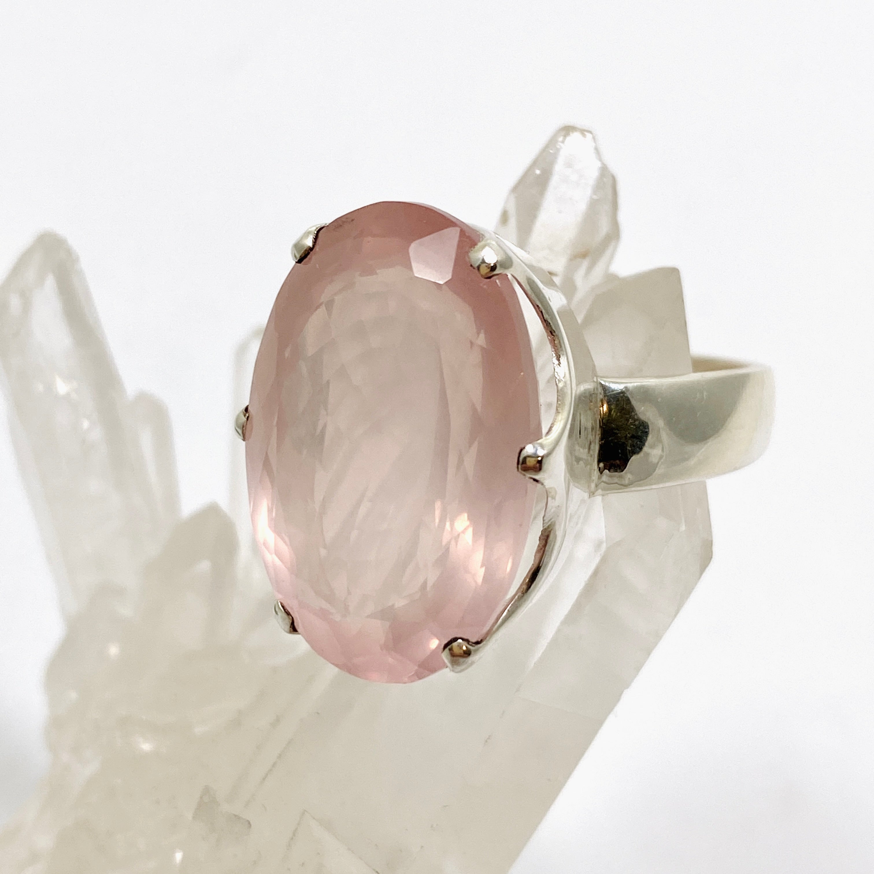 Rose Quartz Oval Faceted Ring Size 12 - Dainty Crystal Healing Jewelry for Women - Perfect for Meditation, Yoga & Spiritual Gifts