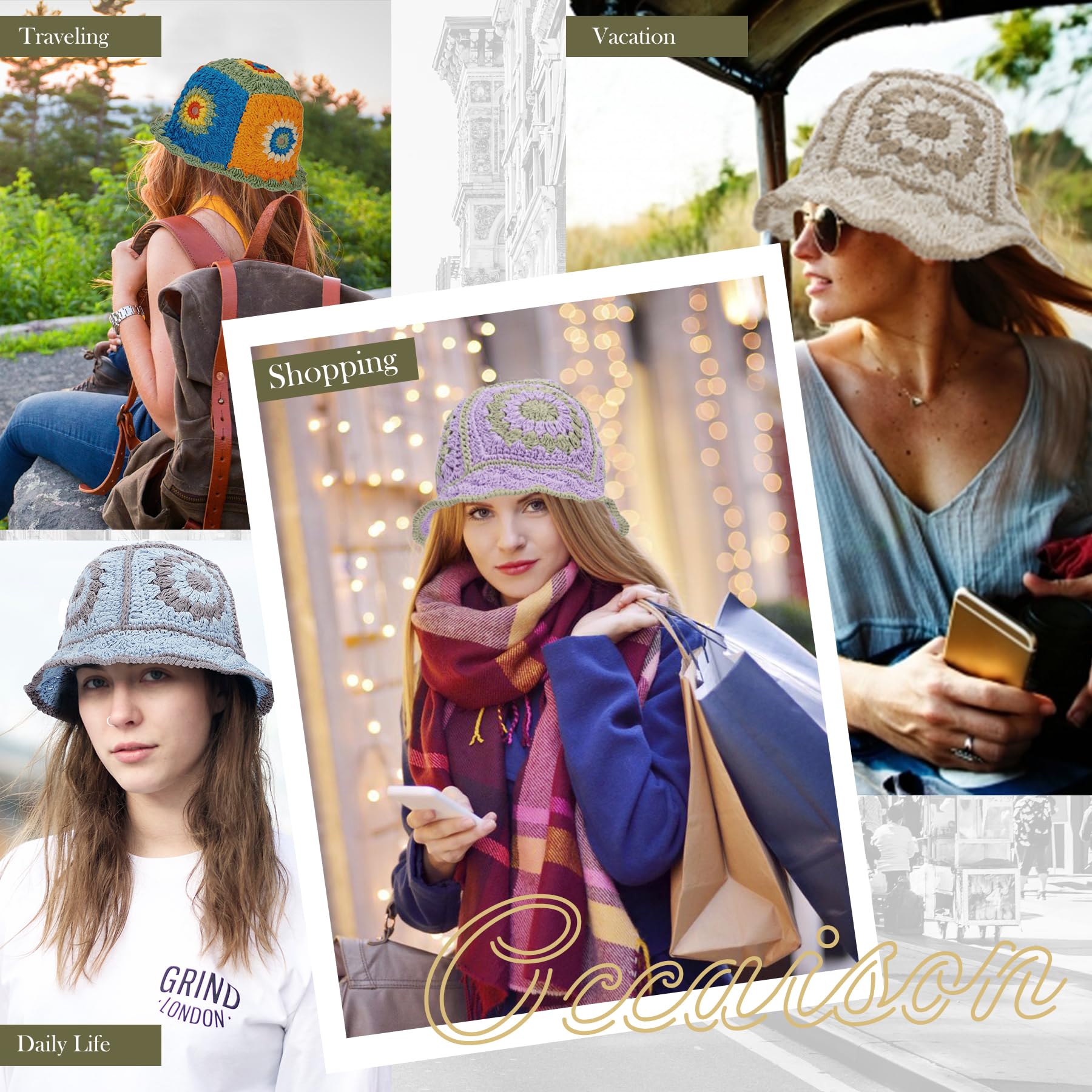 Zando Handmade Crochet Bucket Hats for Women - Floral Foldable Knit Cloche Hat for Summer & Winter - Cute Fashion Accessory for Beach, Travel and Outdoor Activities