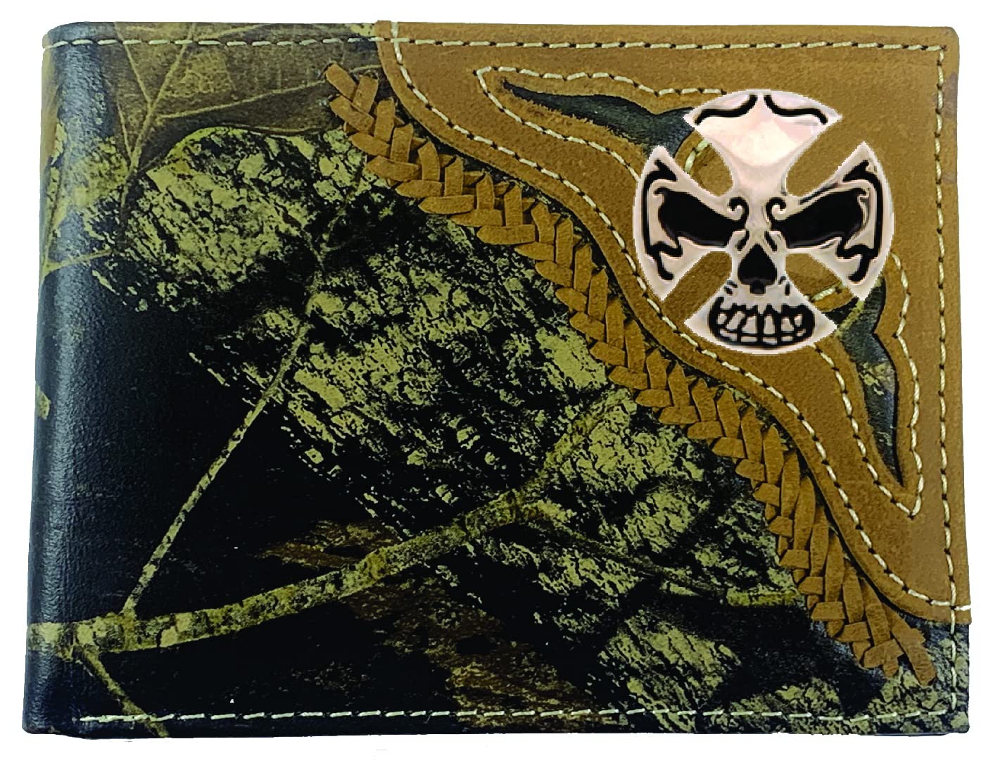 Custom Camo Skull Bi-fold Wallet for Men - Durable Leather RFID Blocking Wallet - Perfect for Outdoor, Hunting, and Everyday Use