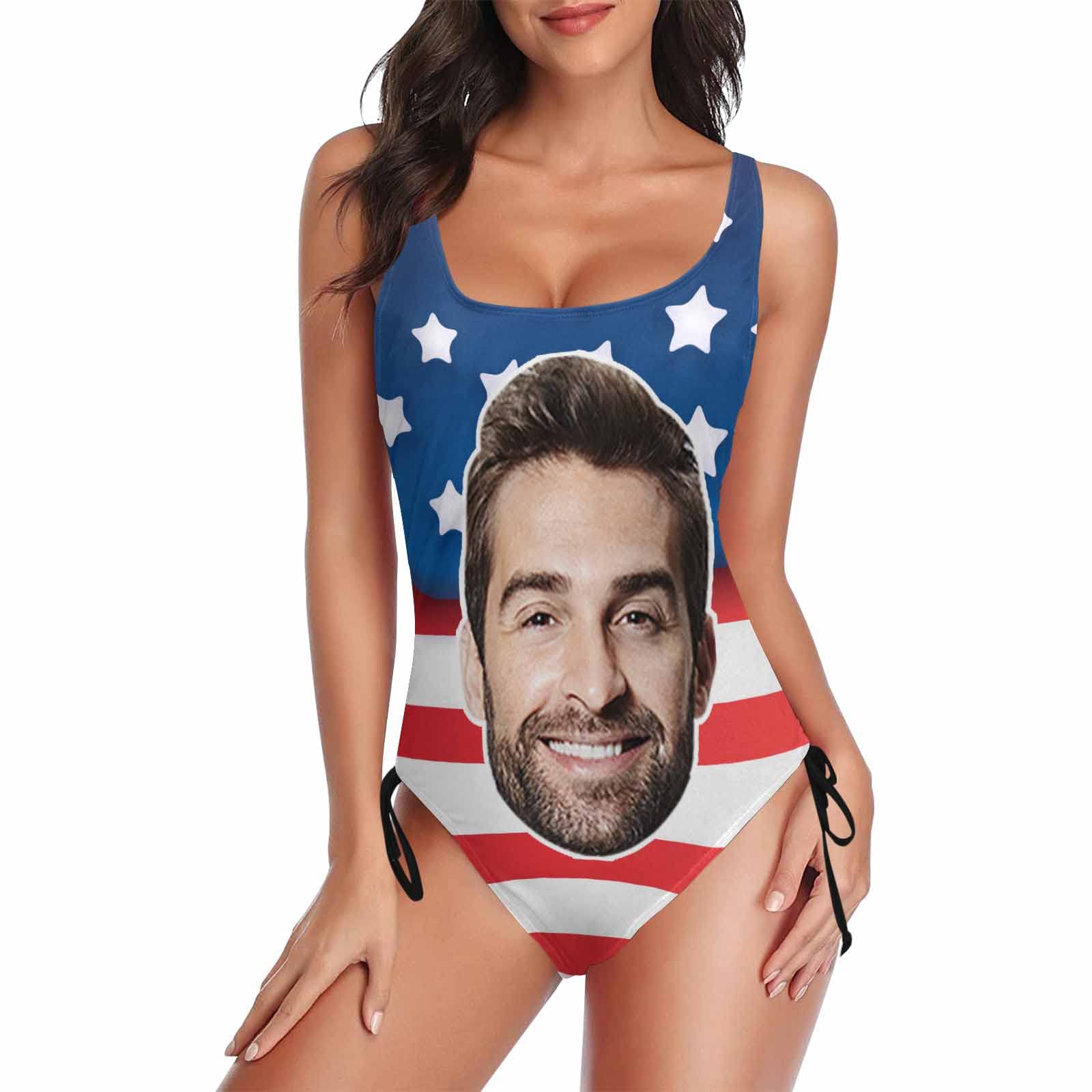 Custom Printed Face Bikini Set - High Waisted Flounce Swimwear for Women | Trendy Beachwear for Summer Vacations, Pool Parties & Tropical Getaways