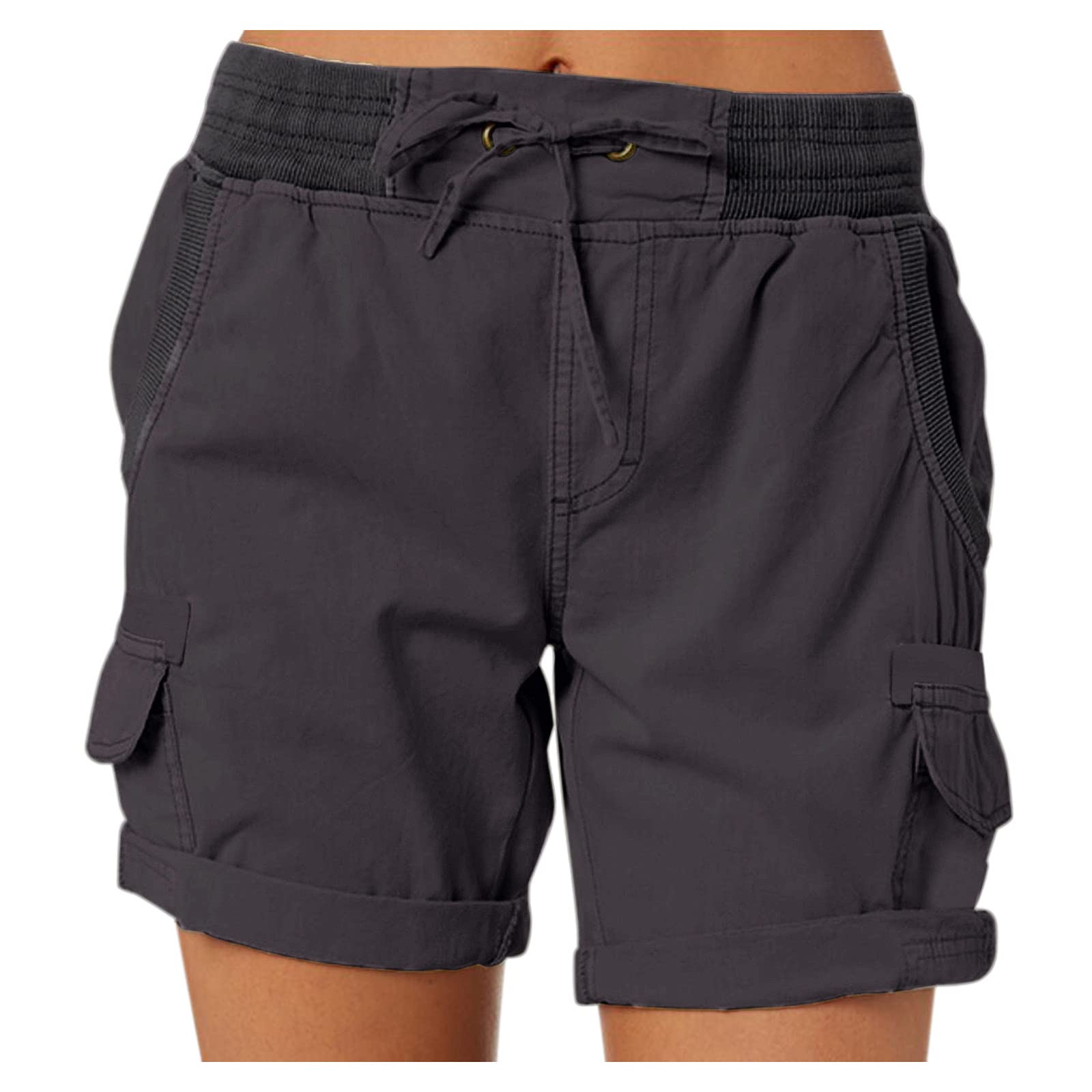 Women's High Waisted Bermuda Shorts - Elastic Waist Hiking & Jogging Shorts with Pockets - Soft Comfortable Casual Wear for Outdoor Activities, Gym, Travel & Summer