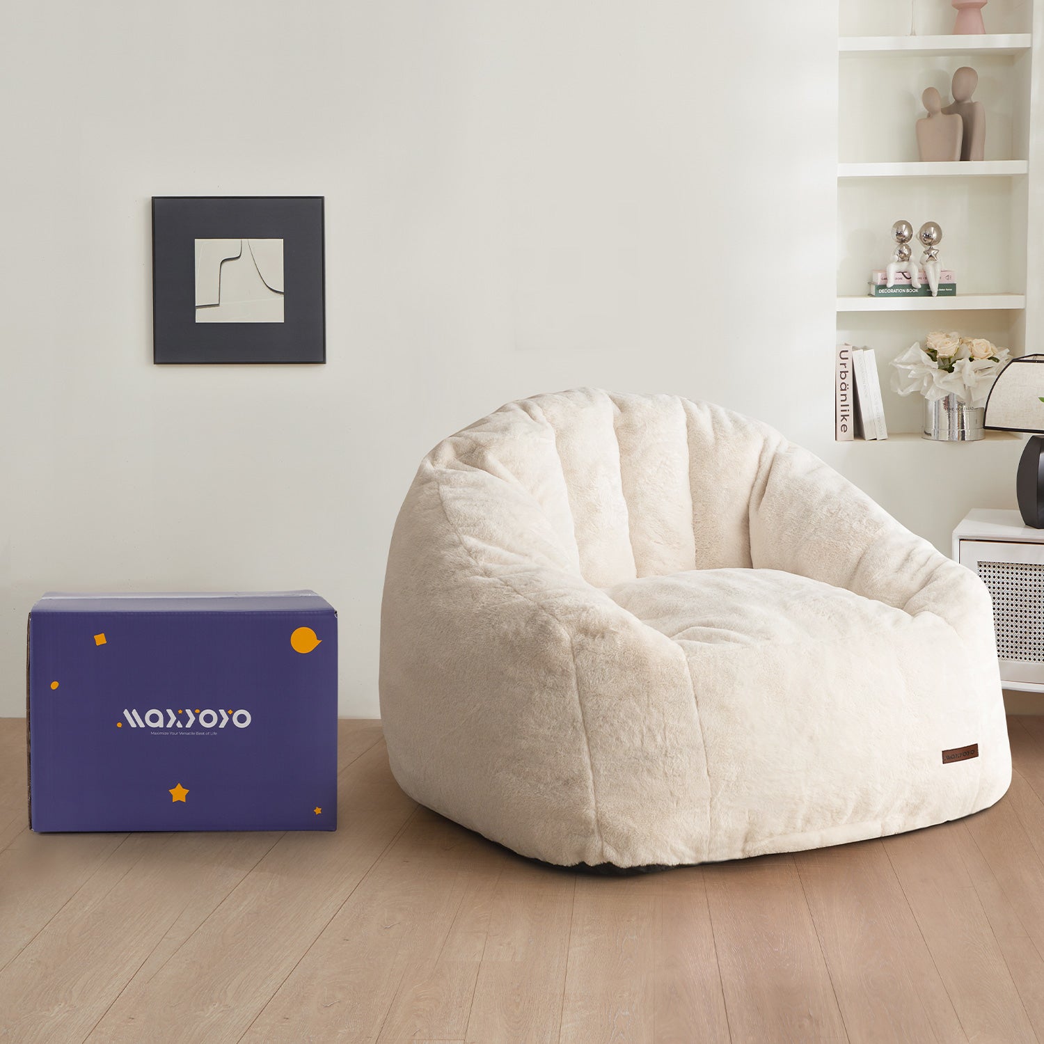 MAXYOYO Giant Bean Bag Chair - Oversized Faux Fur Shell Design with Premium Filler | Ultra Comfortable Lounge Chair for Living Room, Bedroom, Game Room & Dorm