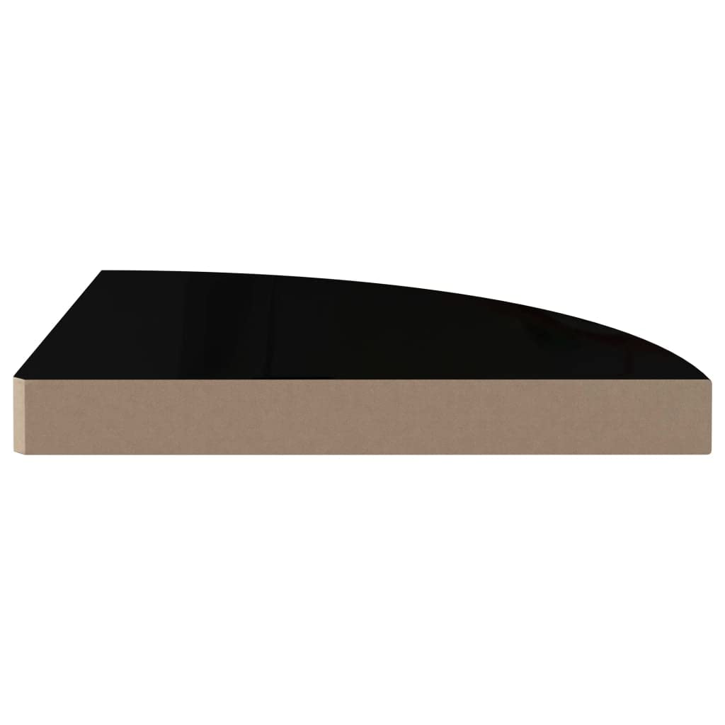 Modern Floating Corner Shelf - High Gloss Black MDF Wall Mounted Storage (13.8