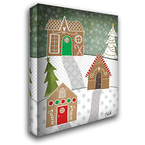 Katie Doucette 28x35 Large Gallery Wrapped Canvas Art - Gingerbread Houses Painting - Perfect for Christmas Decor, Living Room Wall Art & Holiday Home Decoration