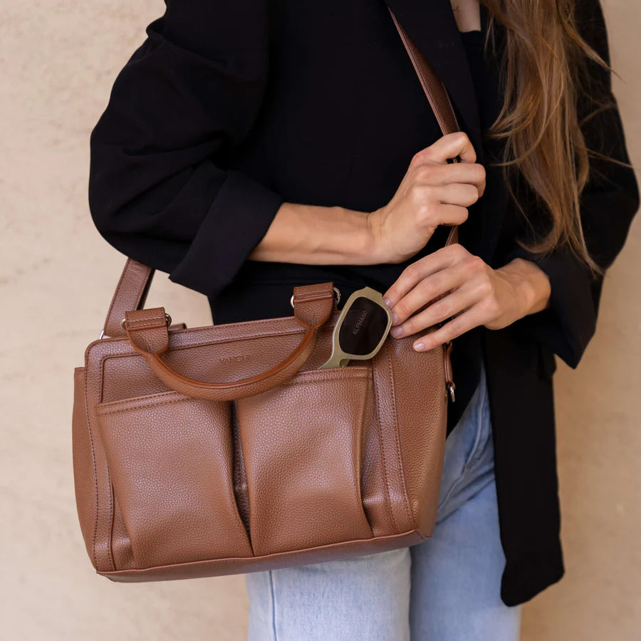 Vanchi Amelia Convertible Diaper Bag & Stroller Organizer - Pebbled Tan | Perfect for Baby Essentials, Travel & On-the-Go Parents