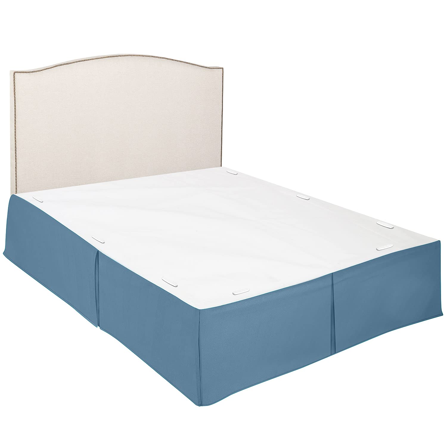 Clara Clark Pleated Bed Skirt 14 Inch Tailored Drop - Premium Microfiber Dust Ruffle with 8 Pins - King Size Bed Skirt in Blue Heaven - Perfect for Master Bedrooms & Guest Rooms