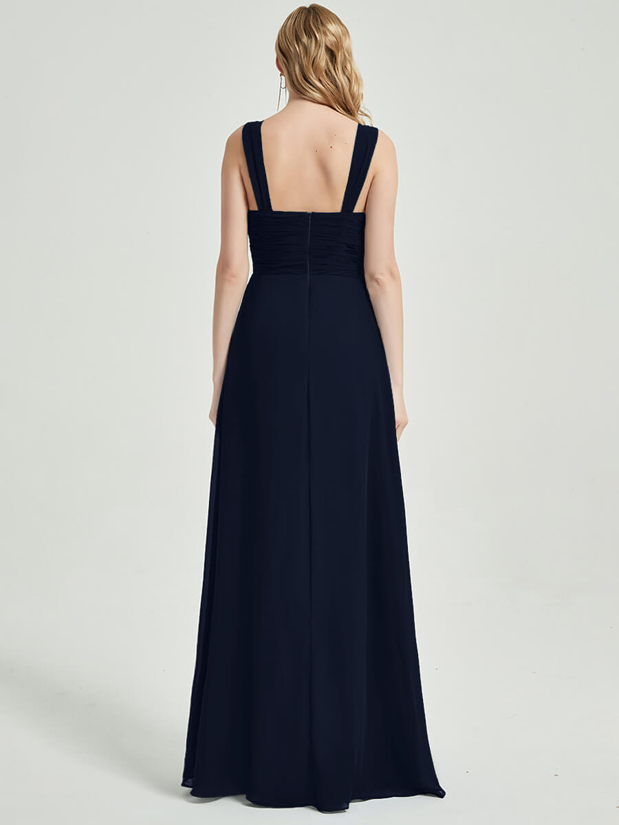 Elegant Dark Navy Sweetheart Neckline A-Line Maxi Chiffon Bridesmaid Dress - Perfect for Weddings, Formal Events & Evening Parties