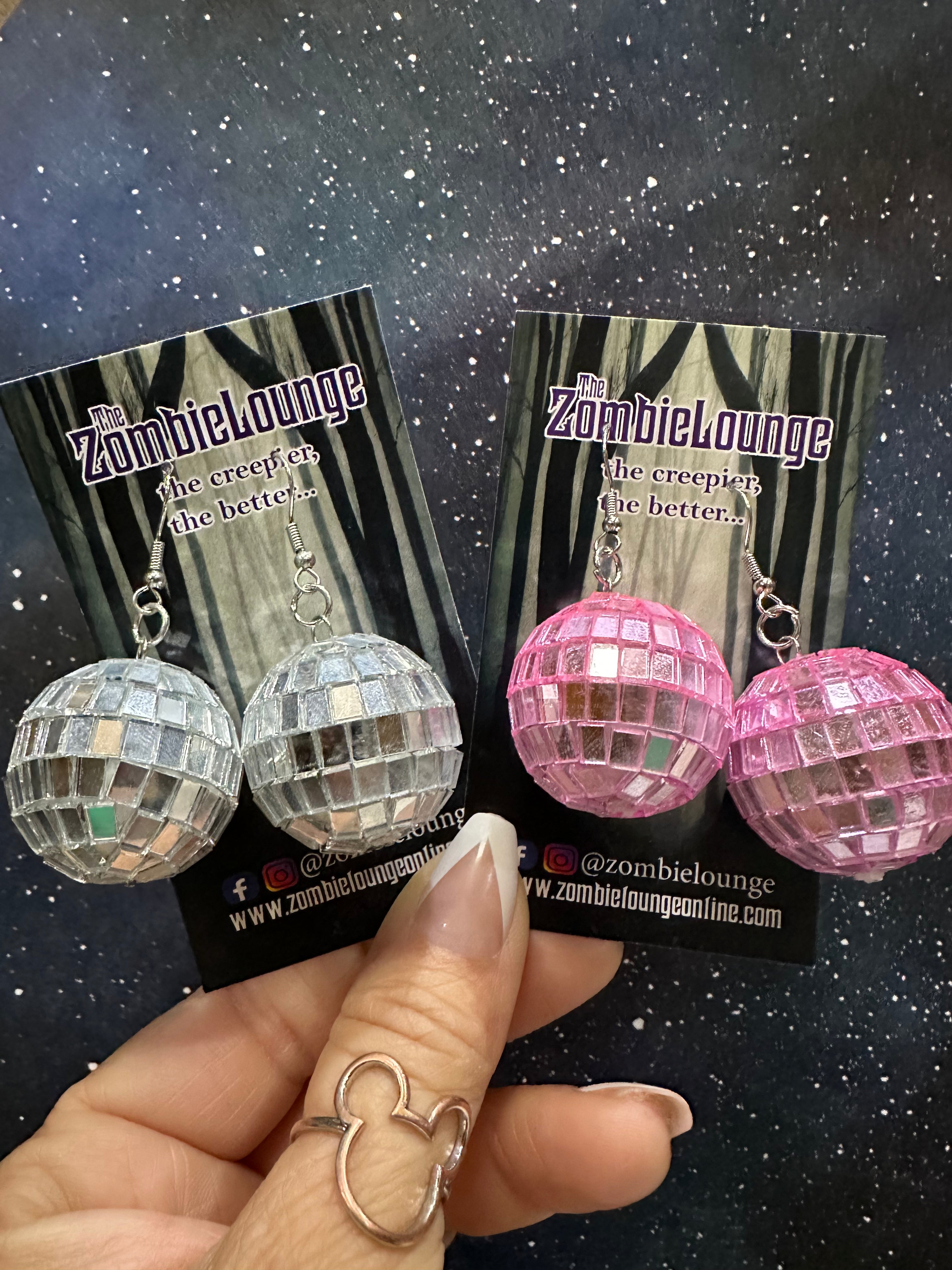 Disco Ball Earrings for Women - Sparkling Silver Party Earrings for Night Out, Club, Festival & Dance - Trendy Dangle Drop Earrings for Costume & Themed Events