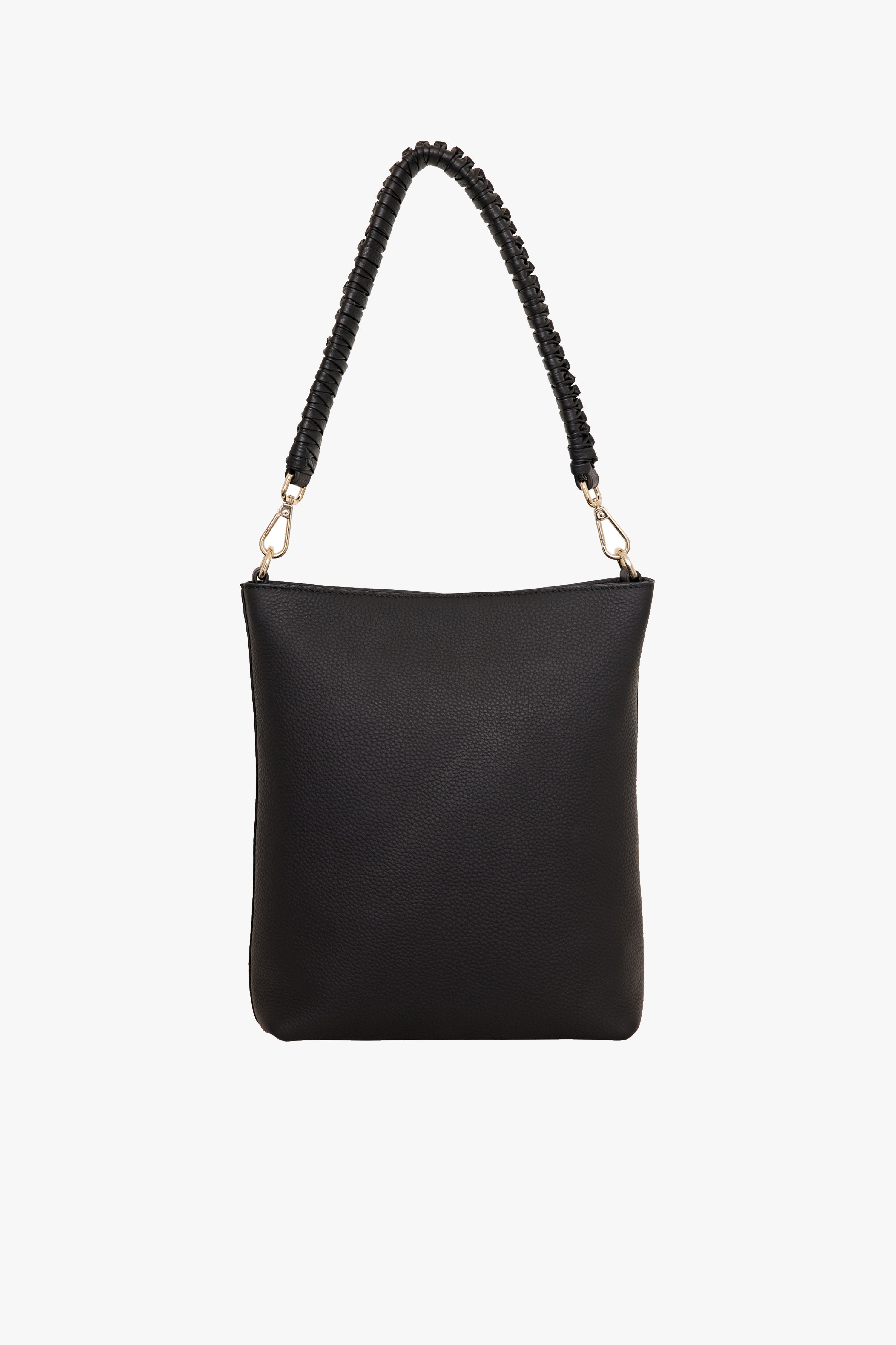 Claudette Black Leather Shoulder Bag with Knotted Handle - Stylish Women's Crossbody Purse for Work, Travel & Everyday Use