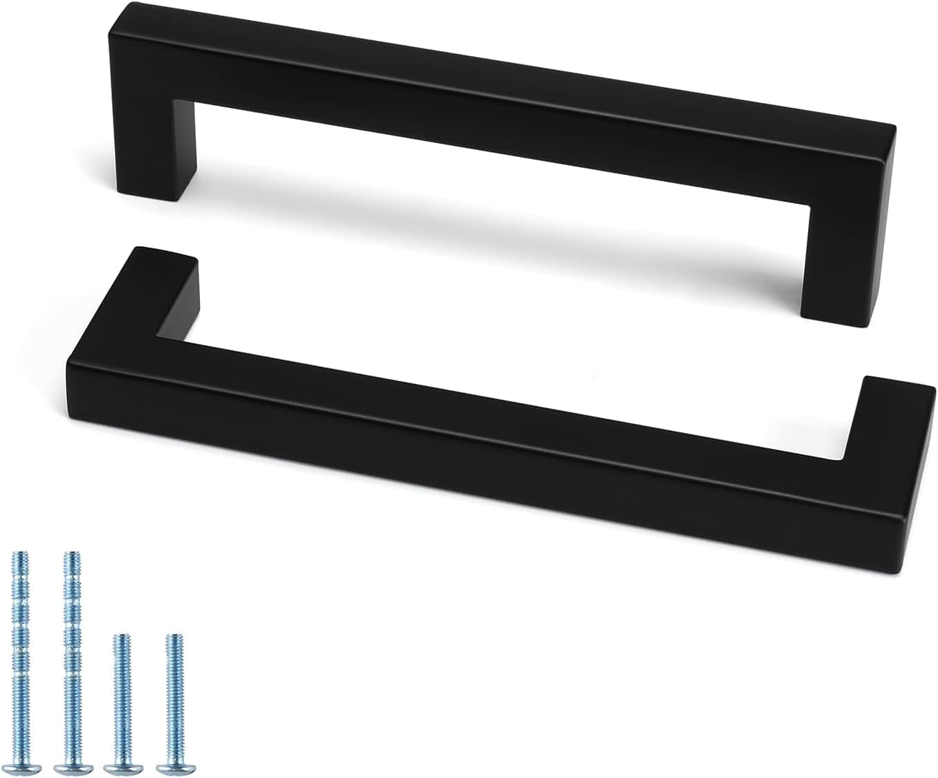 Black Square Bar Cabinet Pulls 5 Pack - Stainless Steel Drawer Handles for Modern Kitchen & Dresser (128mm Hole Center)