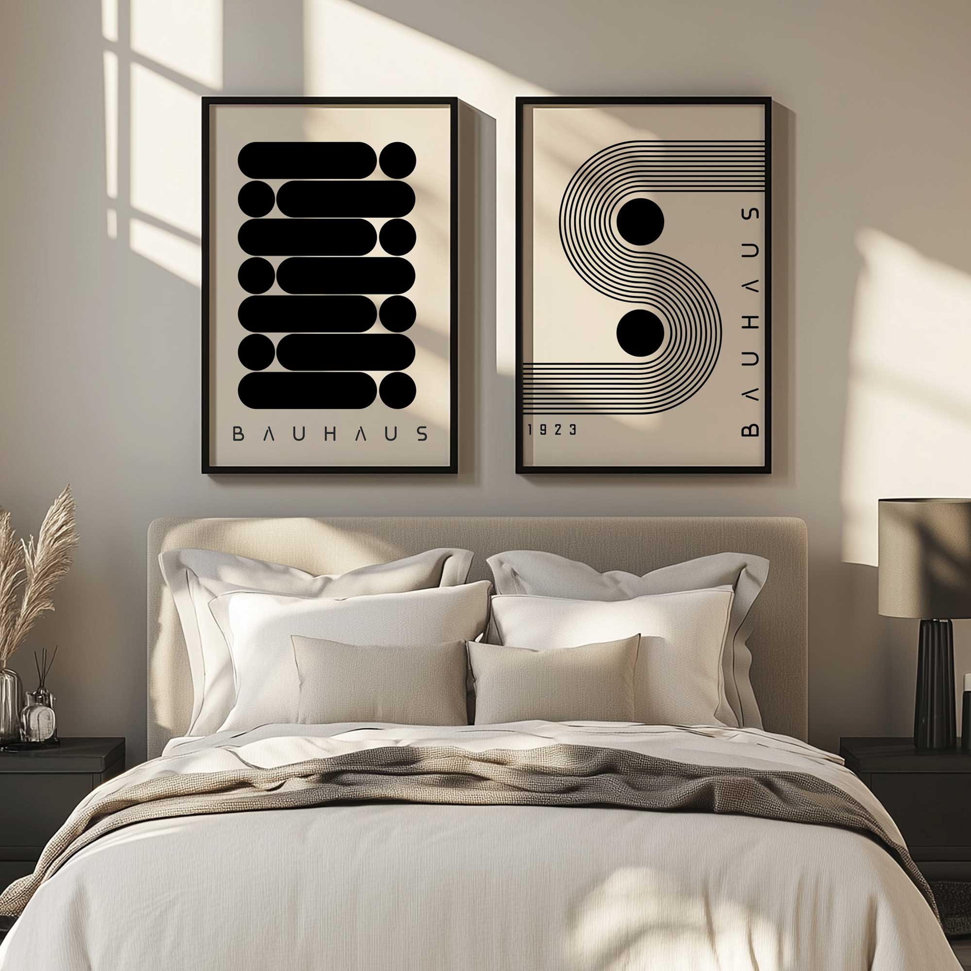 Modern Geometric Bauhaus Art Prints - Set of 2 Minimalist Wall Decor for Living Room, Bedroom & Office | Abstract Line Drawing Posters for Home & Workspace