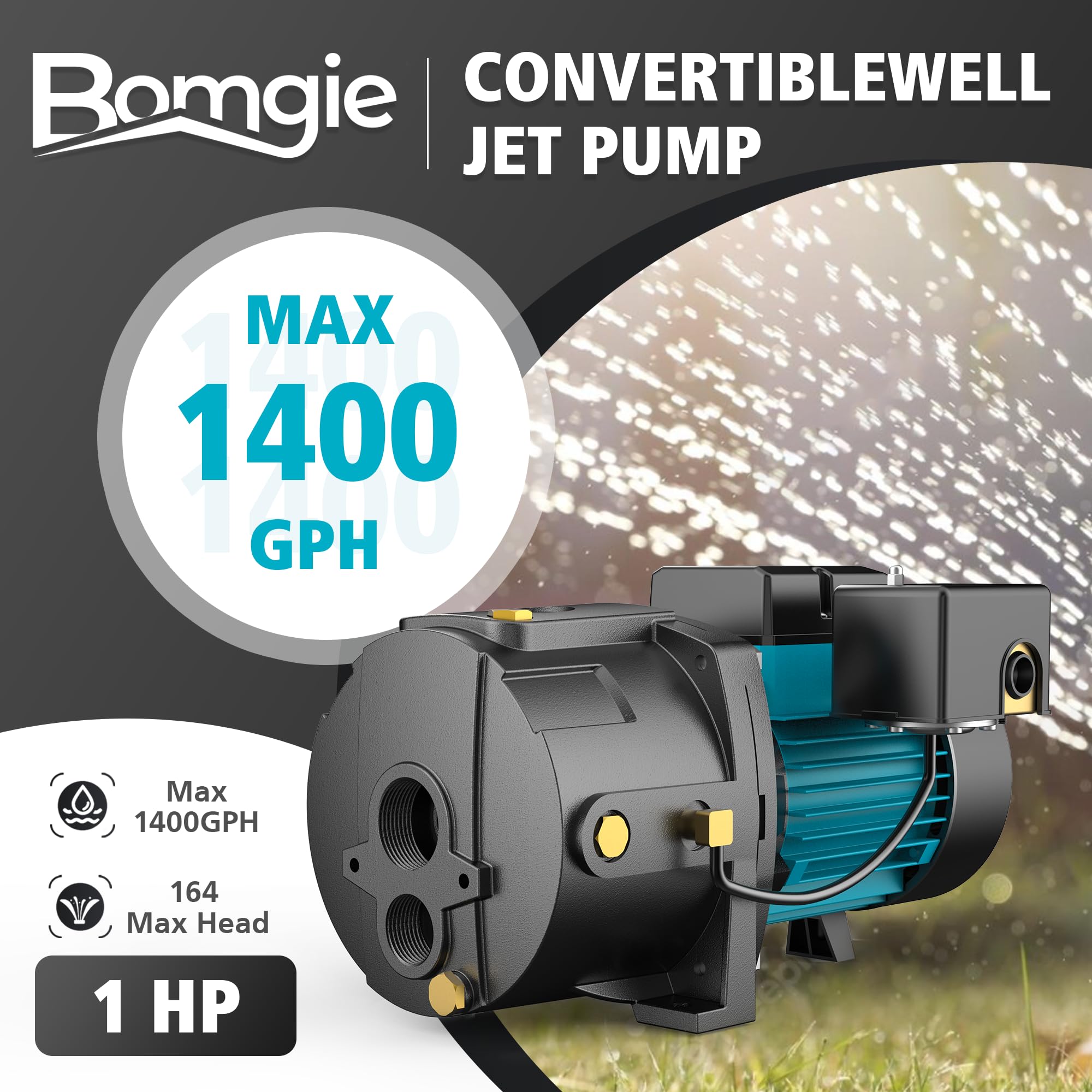 1HP Shallow/Deep Well Jet Pump with Ejector Kit - 115V/230V Heavy Duty Cast Iron Water Pump for Wells up to 50ft - Automatic Pressure Switch - Ideal for Farm Irrigation, Lawn Sprinkler Systems & Garden Watering