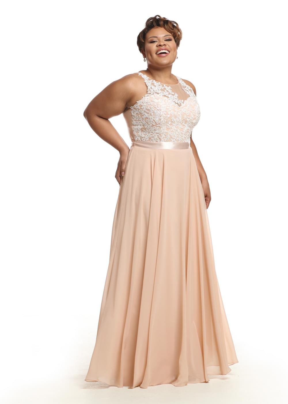 Elegant 80039 Chiffon Bridesmaid Dress with Illusion Lace Halter Neckline - Perfect for Weddings, Prom & Formal Events