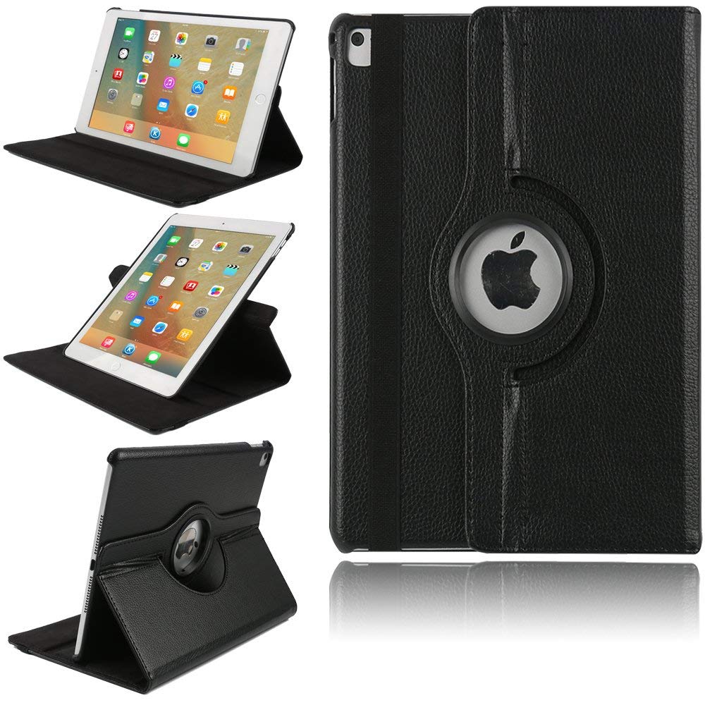 TechCode 360° Rotating PU Leather iPad 8th Generation Case - Slim Fit Protective Cover with Smart Stand for iPad 10.2 inch (2021/2020/2019 Models) | Perfect for Work, Study & Travel (Black)