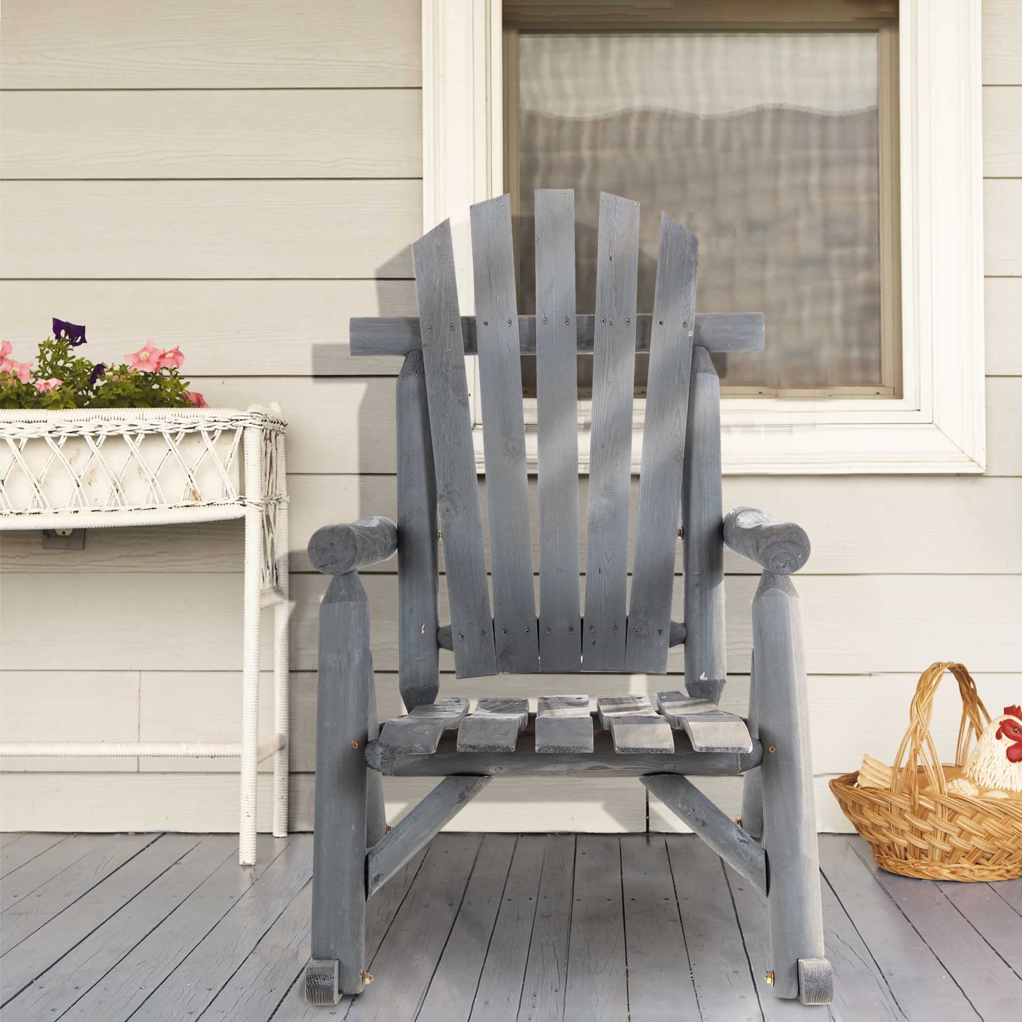 Outsunny Dark Gray Wooden Rocking Chair - Single-Person Adirondack Patio Rocker with Rustic High Back & Slatted Design for Backyard, Garden, Porch - Perfect for Relaxing Outdoors & Indoor Lounging
