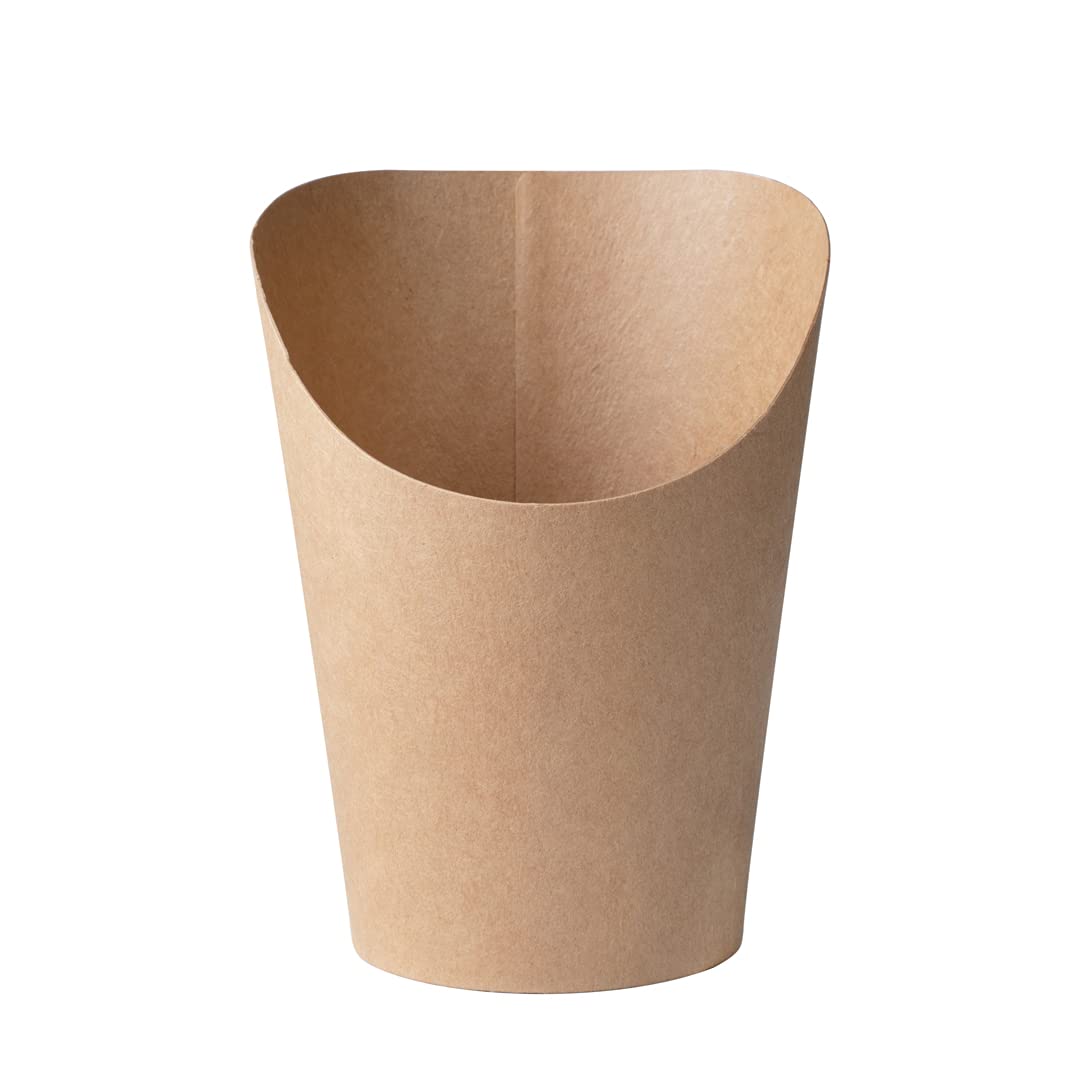 Restaurantware Bio Tek 12oz French Fry Containers - 100 Disposable Kraft Paper Charcuterie Cups with Incline Design | Stackable for Waffles, Chips, Popcorn | Perfect for Catering, Movie Nights & Party Snacks