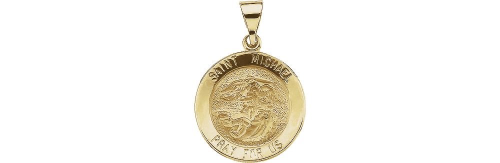 14K Yellow Gold St. Michael Medal Pendant Necklace - Round Hollow Religious Jewelry (22x22mm) for Protection, Gifts & Faith-Based Fashion