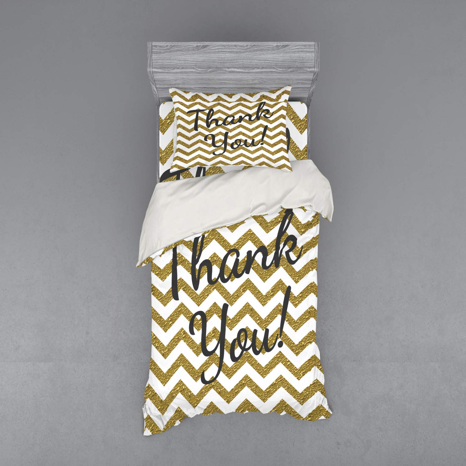 Ambesonne Modern Geometric Zig Zag Stripes Duvet Cover Set - 3 Piece Twin XL Bedding with Sham & Fitted Sheet, Charcoal Grey & Yellow - Perfect for Contemporary Bedrooms & Guest Rooms