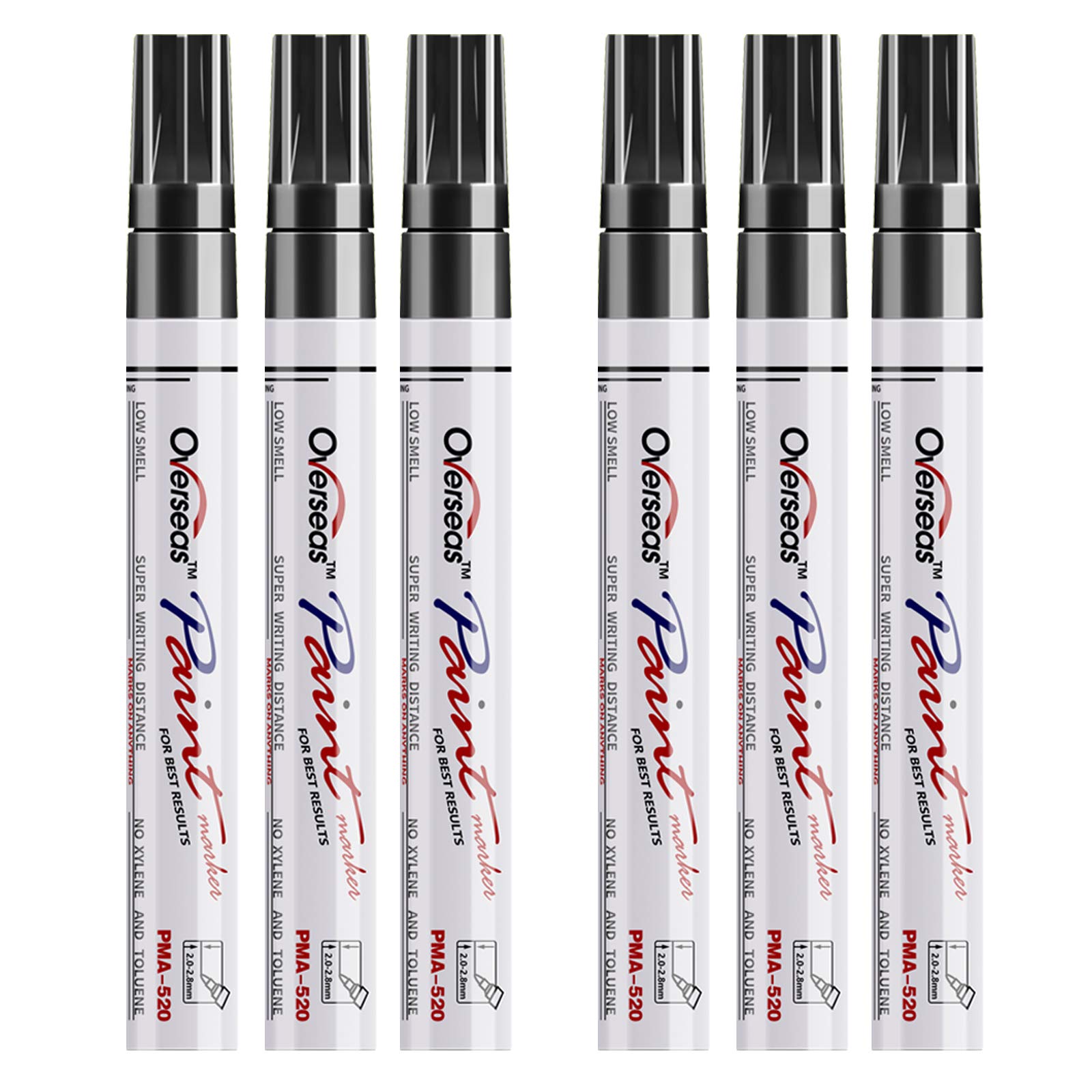 Black Oil-Based Paint Markers - 6 Pack Permanent Medium Tip Paint Pens for Rock, Wood, Fabric, Plastic, Canvas & Glass | Quick-Drying, Waterproof Art Supplies for DIY Crafts, Mugs, Signs & Home Decor Projects