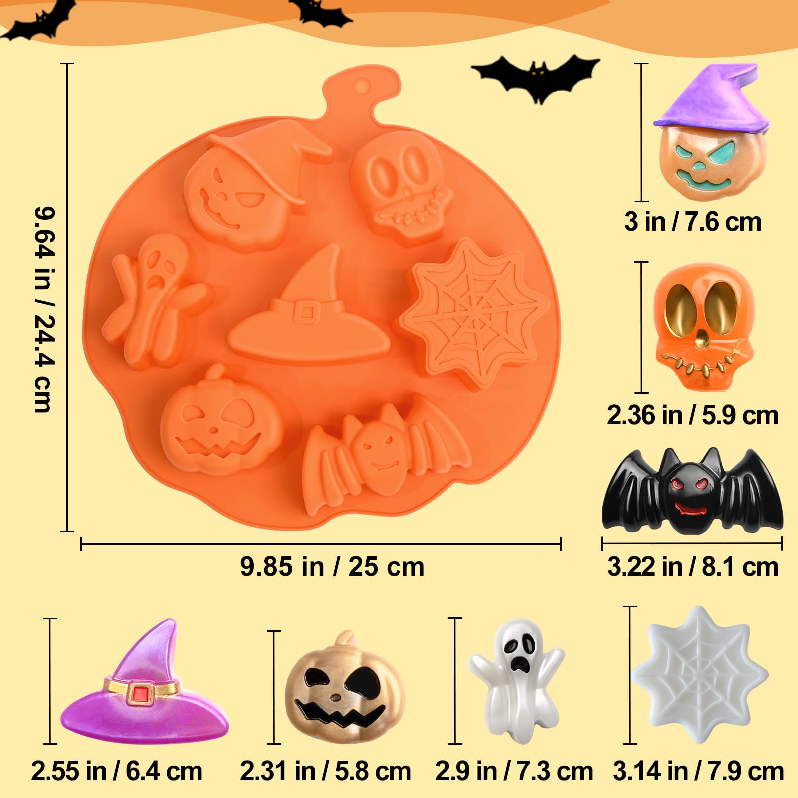 (2 Pack) Halloween Silicone Molds - Pumpkin, Bat, Skull & Ghost Shapes for DIY Soap, Candle, Chocolate, Jelly & Fondant - Non-Stick Baking Molds for Spooky Treats & Party Decorations
