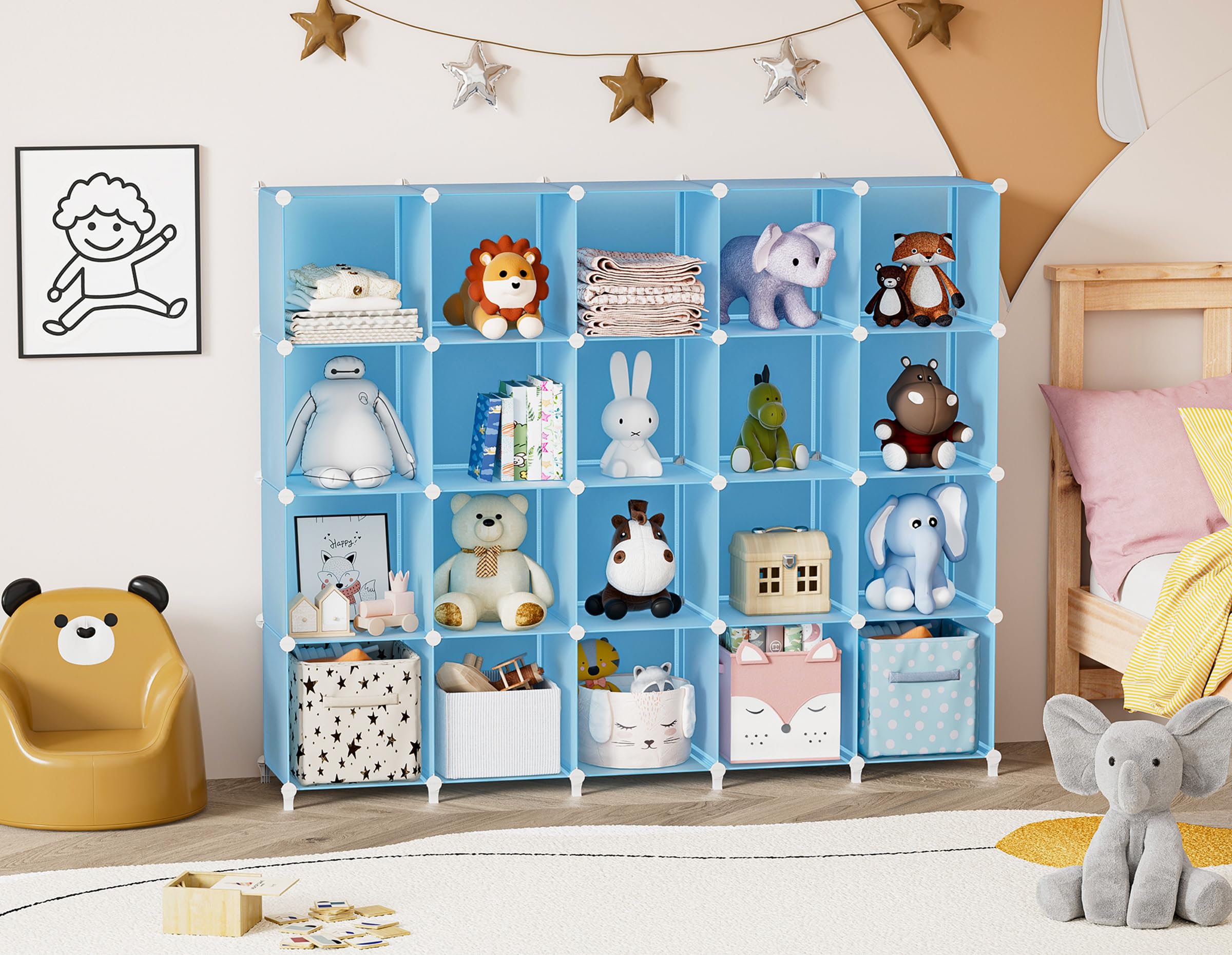 6-Cube Portable Closet Organizer - Foldable Storage Shelf & Bookcase with Metal Hammer | Space-Saving Cabinet for Kids Room, Bedroom, Bathroom & Dorm Organization | Perfect for Clothes, Toys, Books & Bathroom Essentials Storage