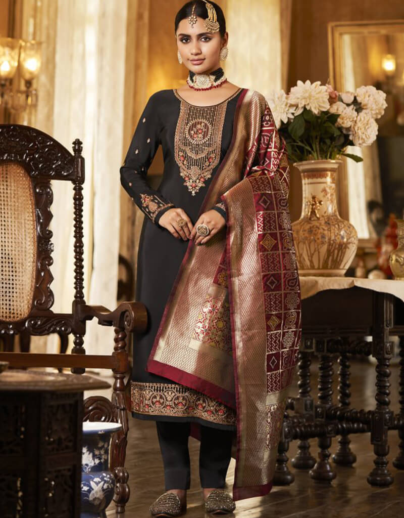 Elegant Black Chudidar Style Suit - Premium Crepe Silk Outfit for Women | Perfect for Weddings, Parties & Festive Occasions