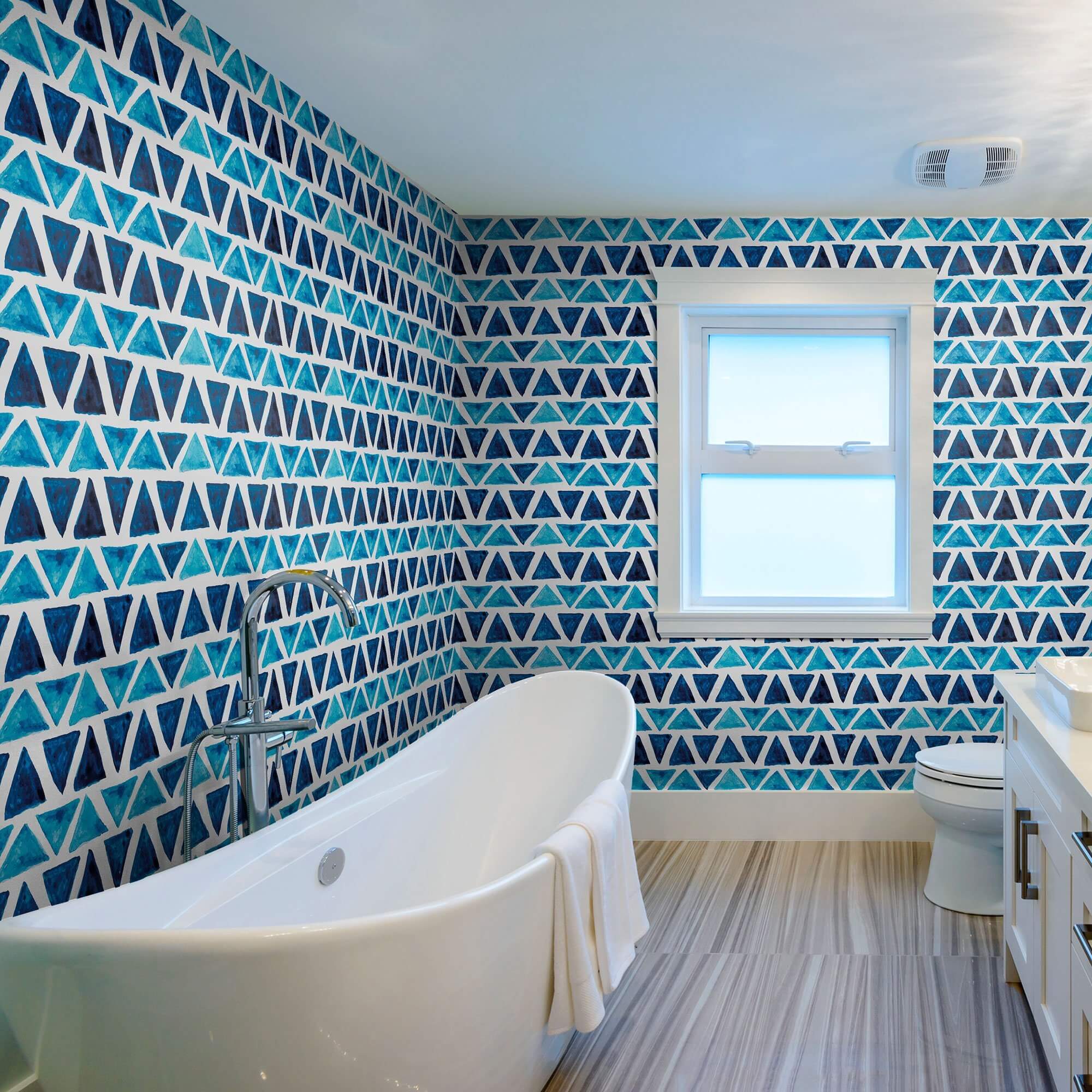 Blue and White Geometric Triangle Peel and Stick Removable Wallpaper - Self-Adhesive Decorative Wall Covering for Bedroom, Living Room, Nursery & Office Decor