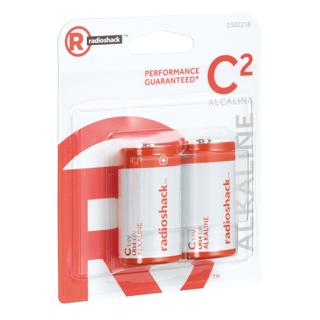 RadioShack Alkaline C Batteries 2-Pack - Long-Lasting Power for Flashlights, Toys, and Electronic Devices