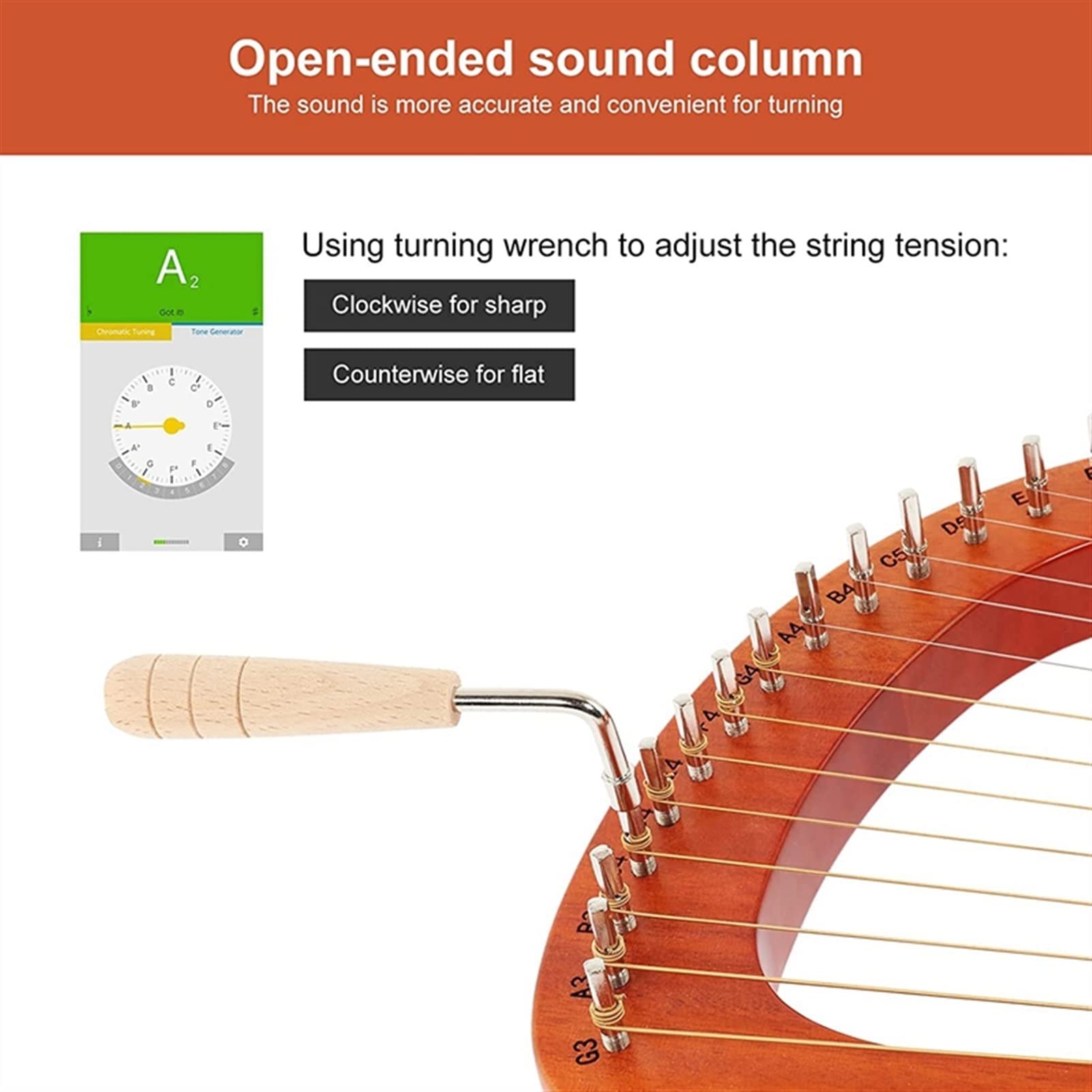16 String Mahogany Lyre Harp with Tuning Wrench - Portable Mini Harp Instrument for Kids & Adult Beginners - Perfect for Home Practice, Music Therapy & Gift Giving