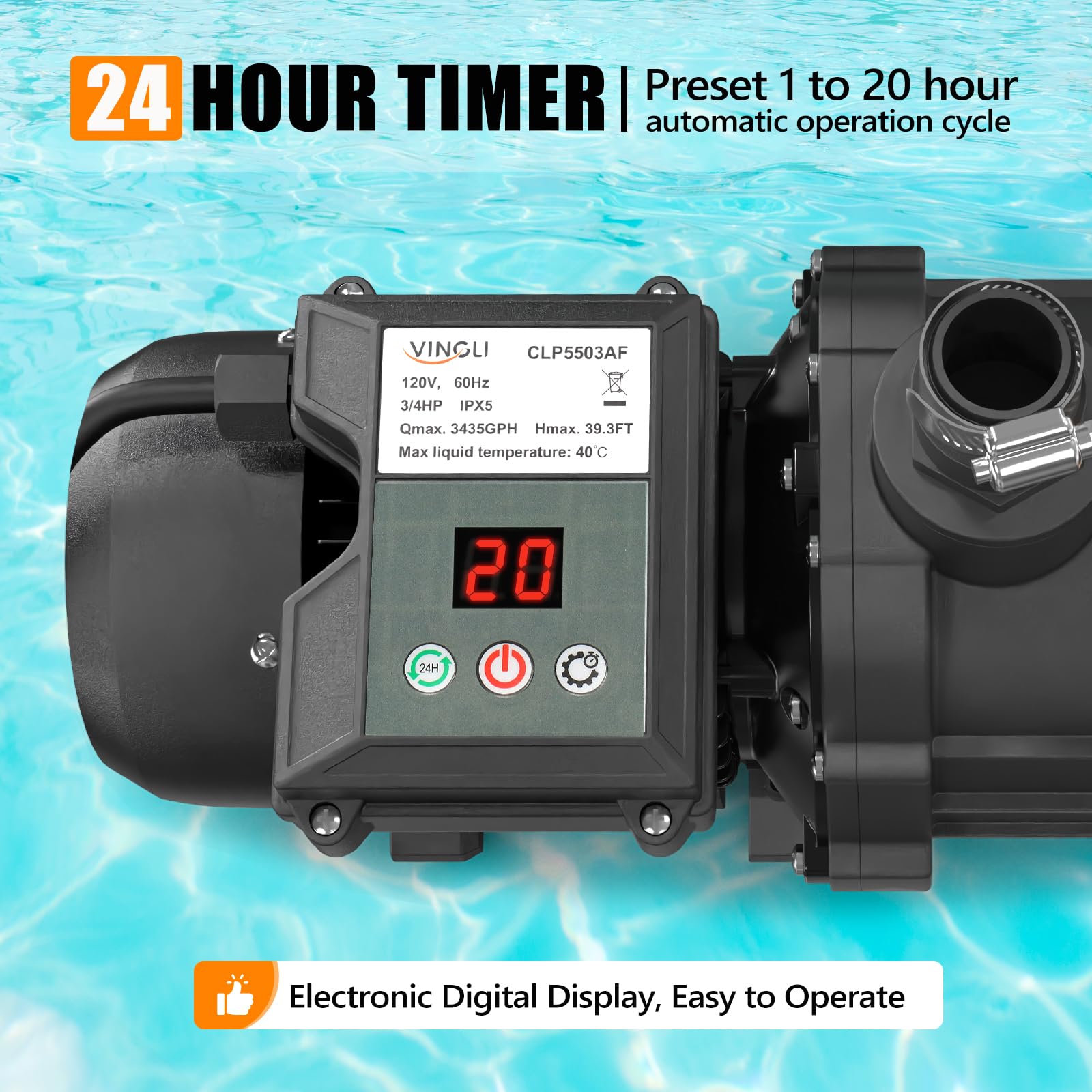 VINGLI 10-Inch Sand Pool Filter with 1/3HP Pump - 115V, 24H Timer, 2087 GPH Flow Rate - Above Ground & Inground Swimming Pool Pump with Filter Basket - Perfect for Backyard, Residential & Commercial Pool Maintenance