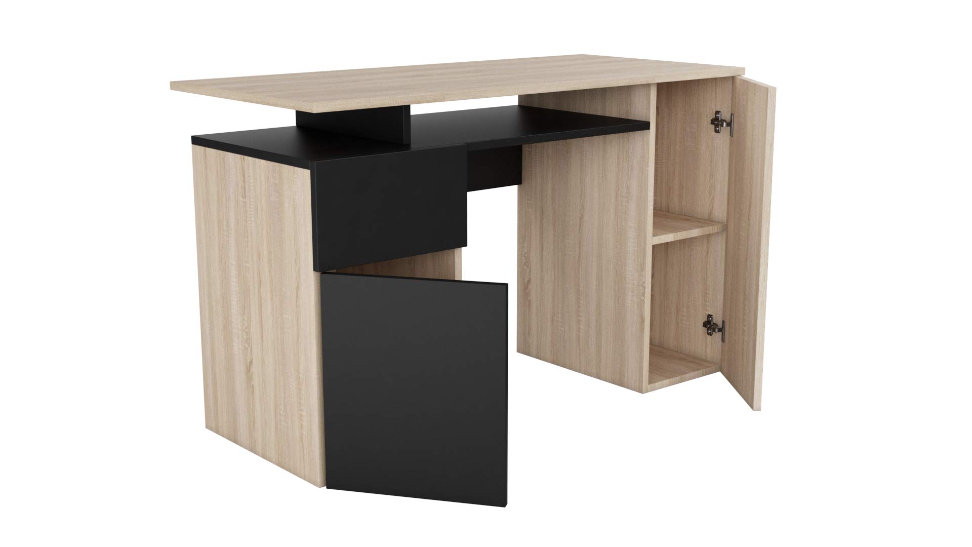 Modern Black Computer Corner Desk for Home Office - Ergonomic Writing Workstation for Small Spaces, Gaming & Study